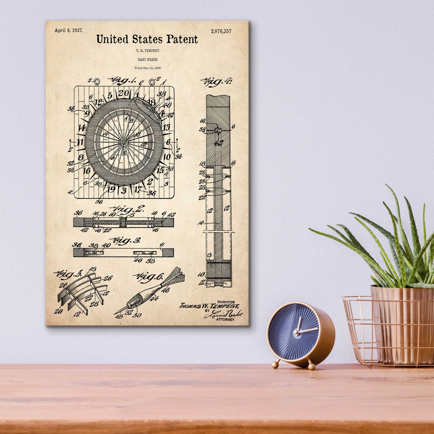 Epic Art 'Darts Game Blueprint Patent Parchment,' Acrylic Glass Wall Art,12x16