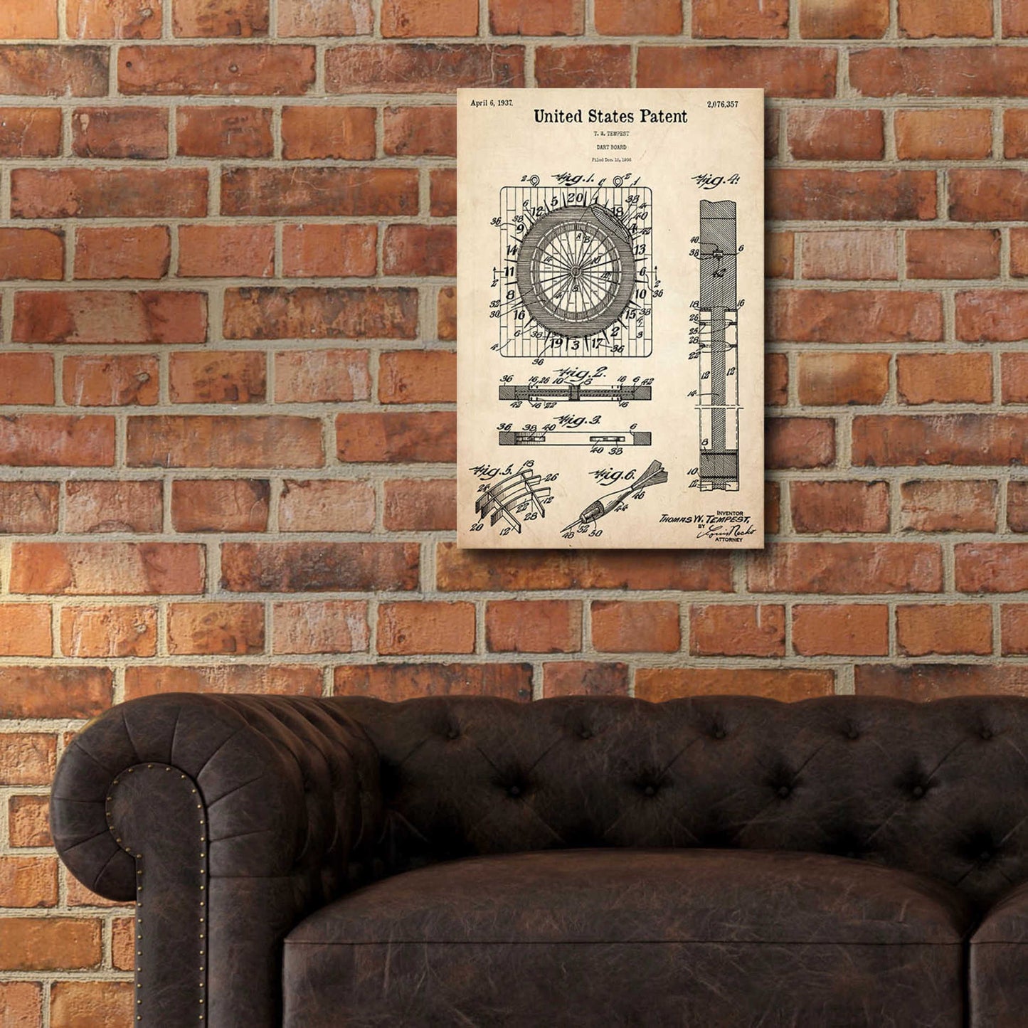 Epic Art 'Darts Game Blueprint Patent Parchment,' Acrylic Glass Wall Art,16x24