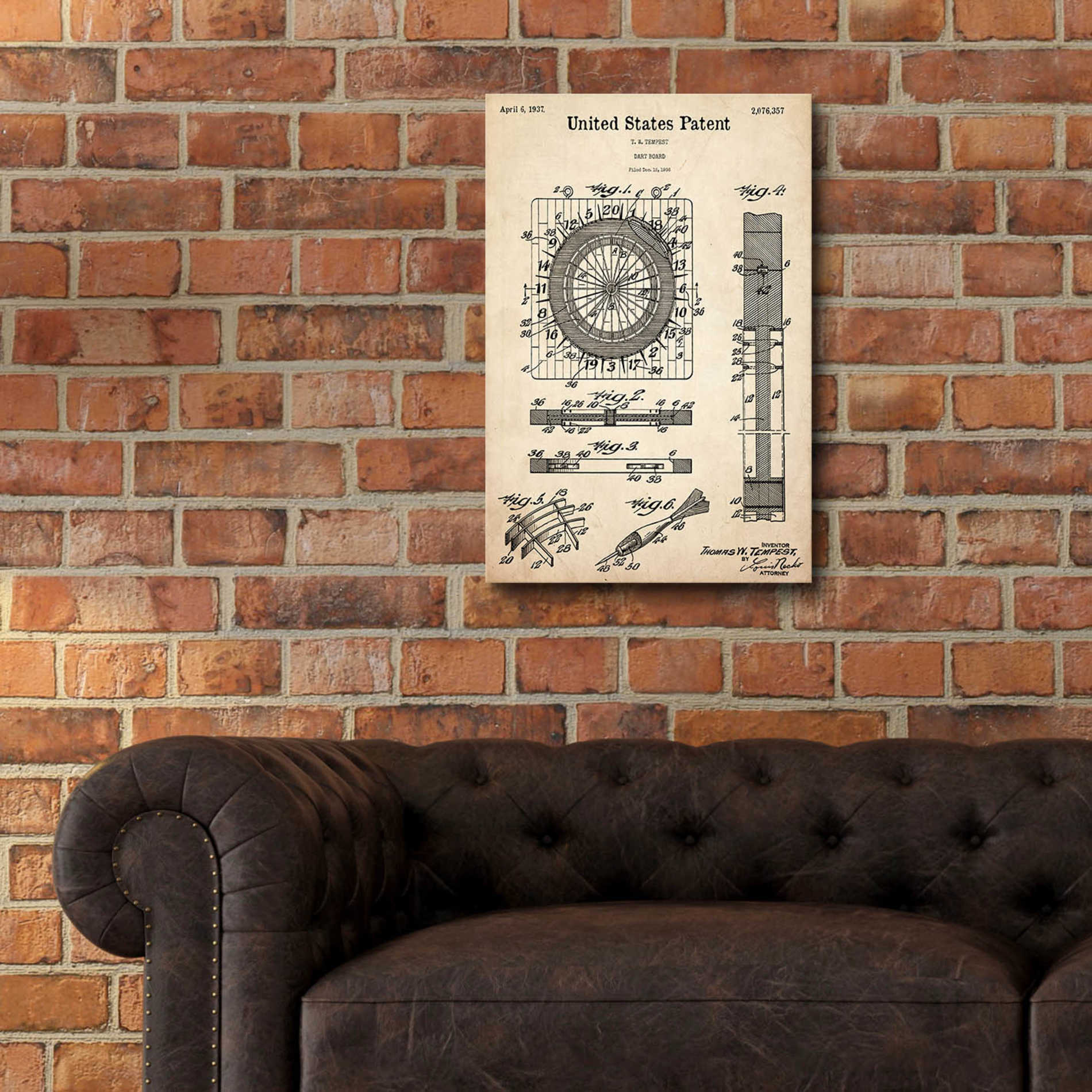 Epic Art 'Darts Game Blueprint Patent Parchment,' Acrylic Glass Wall Art,16x24