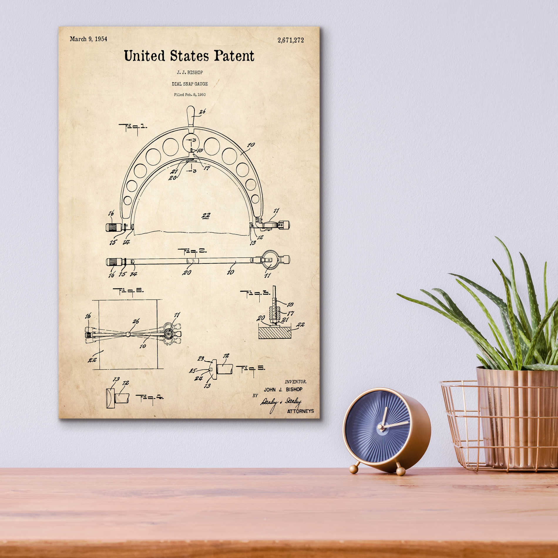 Epic Art 'Dial Snap Gauge Blueprint Patent Parchment,' Acrylic Glass Wall Art,12x16