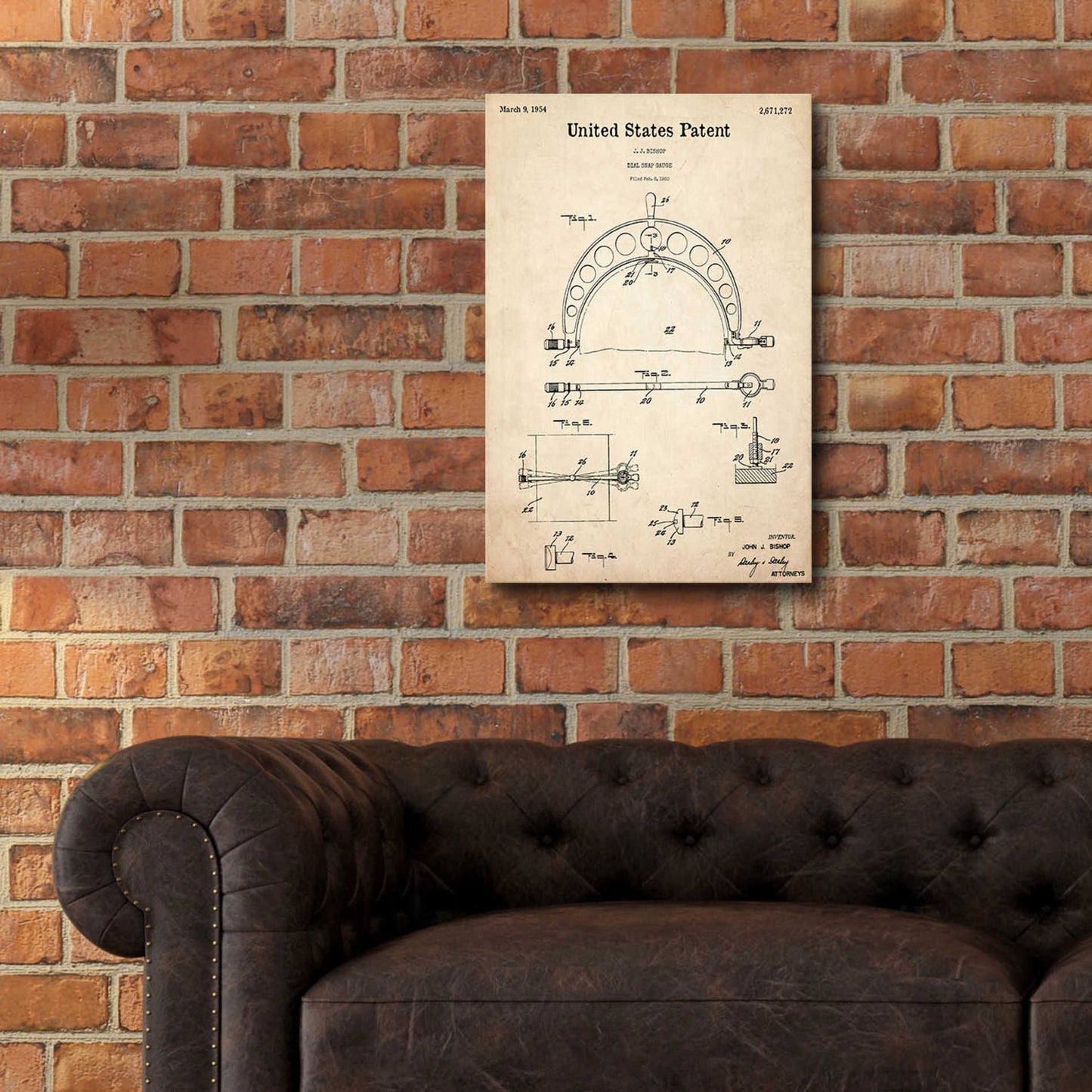 Epic Art 'Dial Snap Gauge Blueprint Patent Parchment,' Acrylic Glass Wall Art,16x24