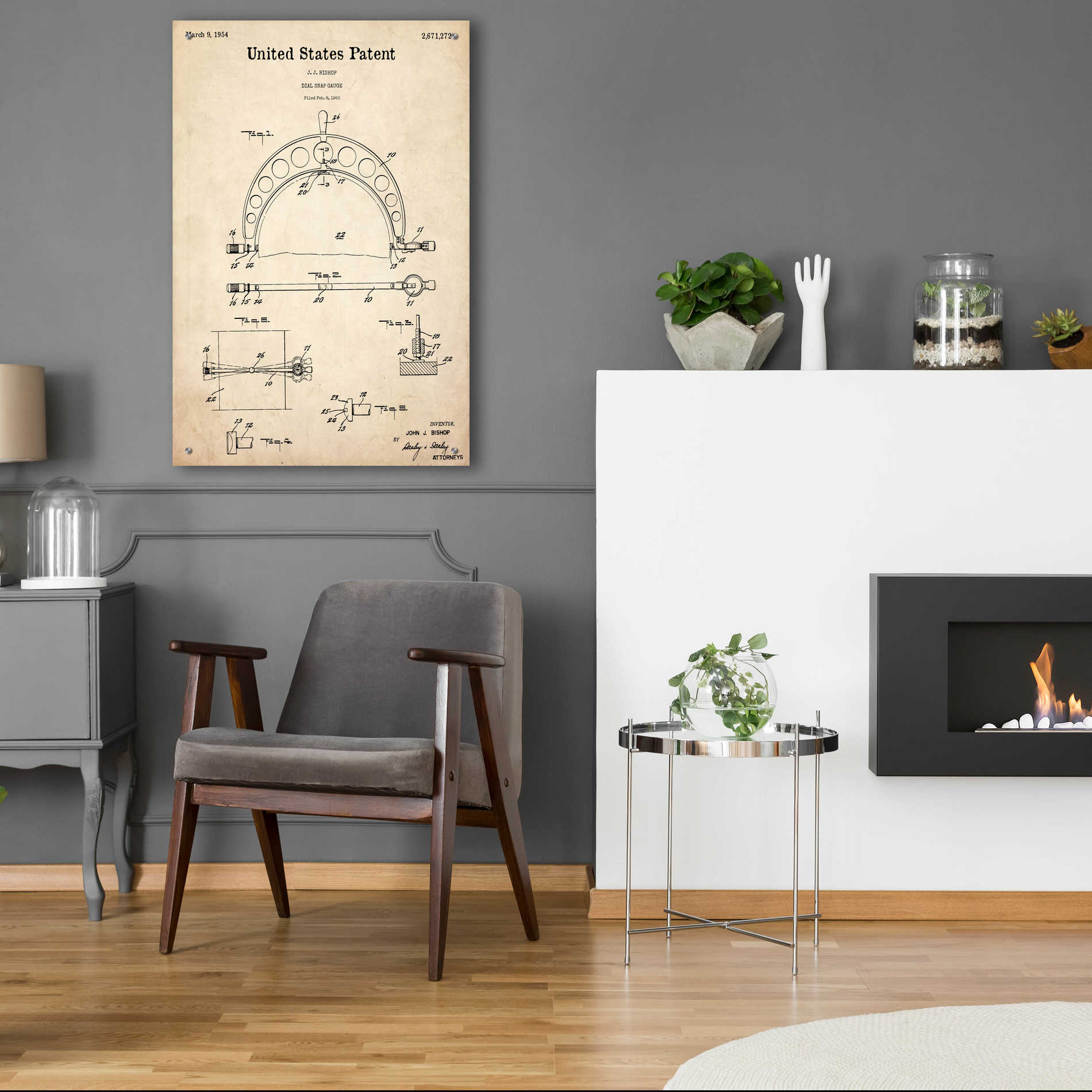 Epic Art 'Dial Snap Gauge Blueprint Patent Parchment,' Acrylic Glass Wall Art,24x36