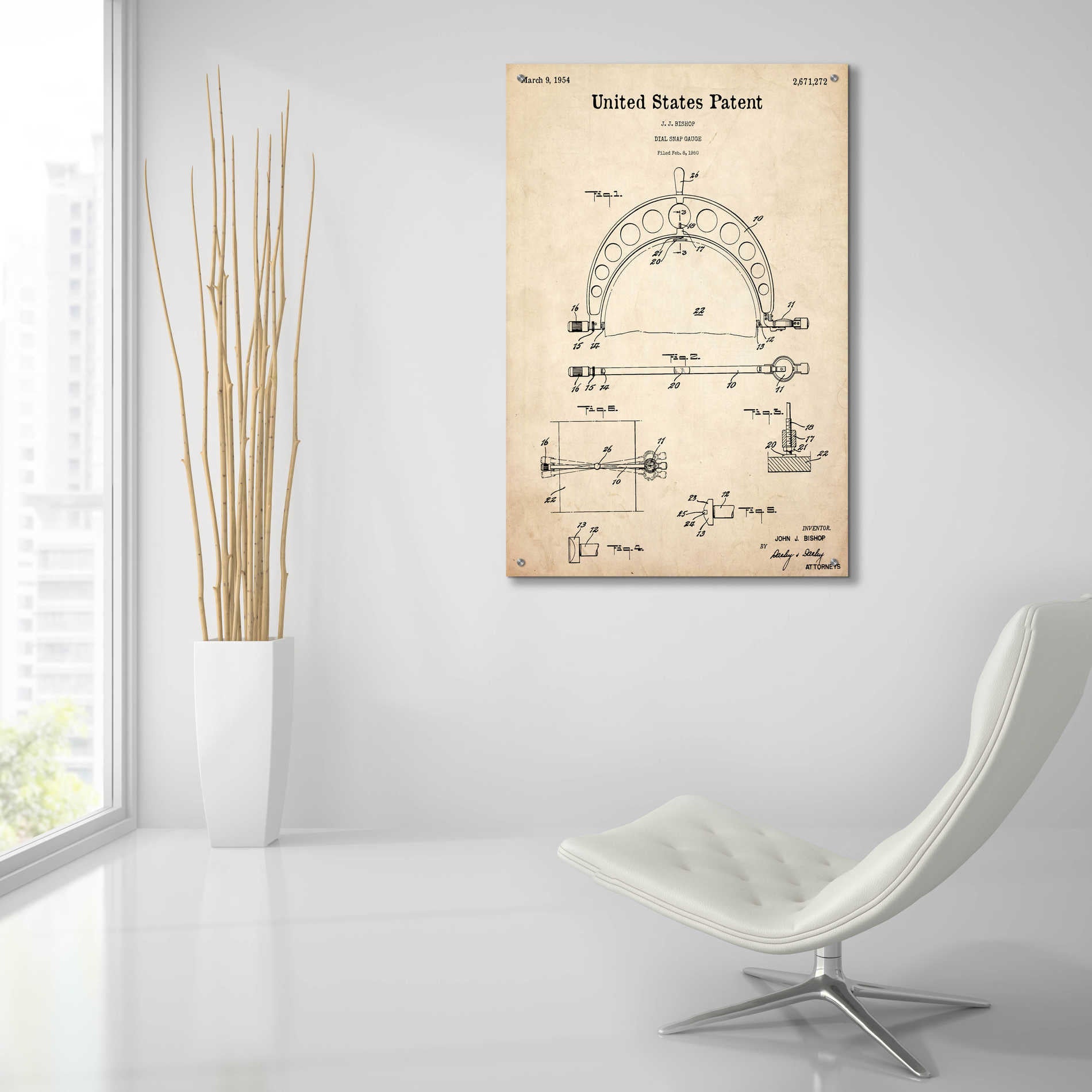 Epic Art 'Dial Snap Gauge Blueprint Patent Parchment,' Acrylic Glass Wall Art,24x36