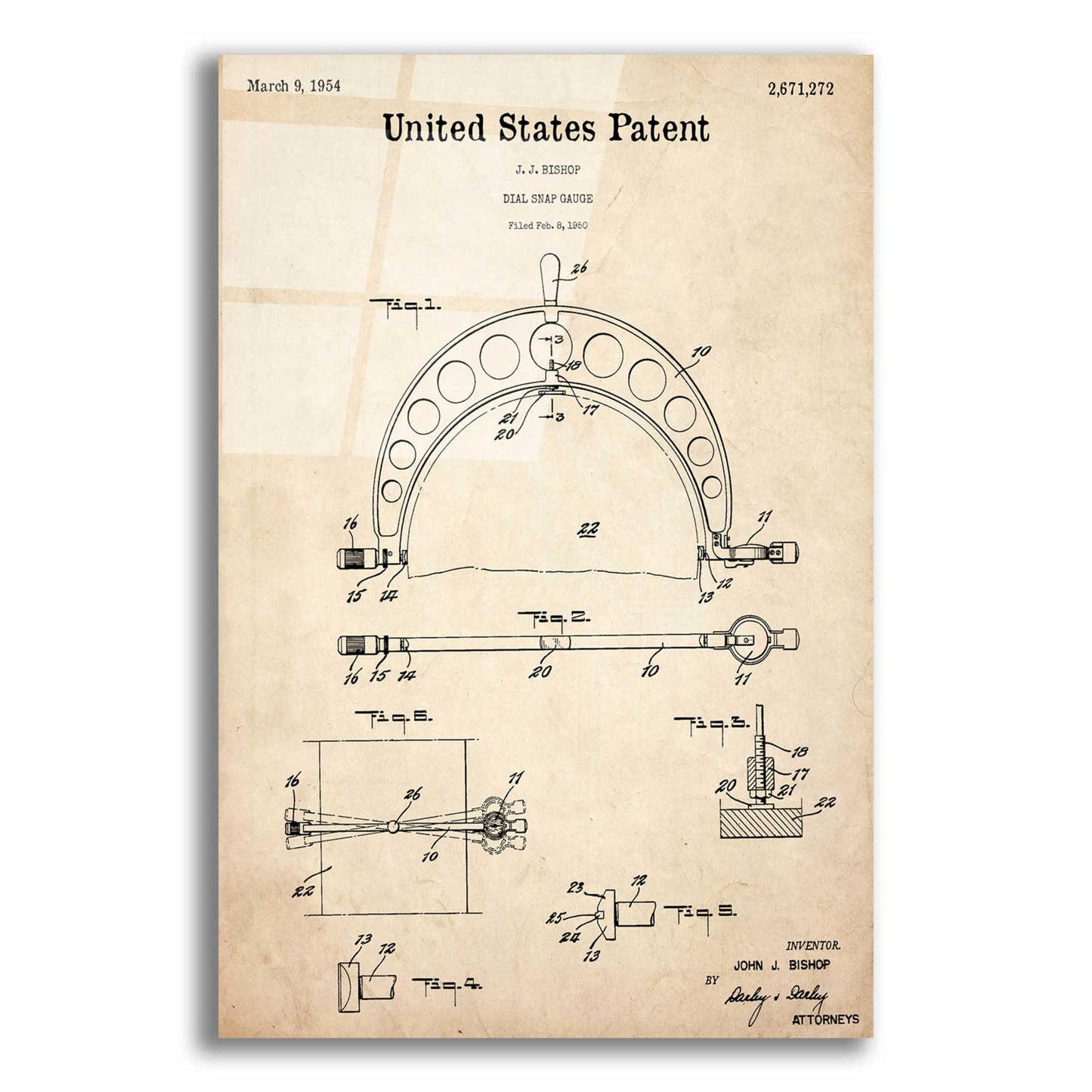 Epic Art 'Dial Snap Gauge Blueprint Patent Parchment,' Acrylic Glass Wall Art,12x16x1.1x0,18x26x1.1x0,26x34x1.74x0,40x54x1.74x0