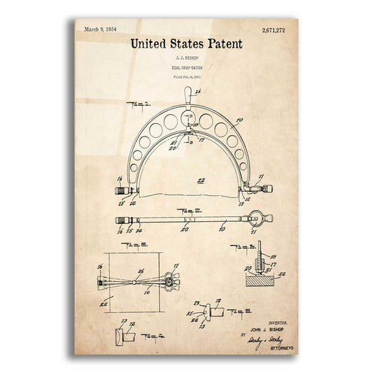 Epic Art 'Dial Snap Gauge Blueprint Patent Parchment,' Acrylic Glass Wall Art,12x16x1.1x0,18x26x1.1x0,26x34x1.74x0,40x54x1.74x0