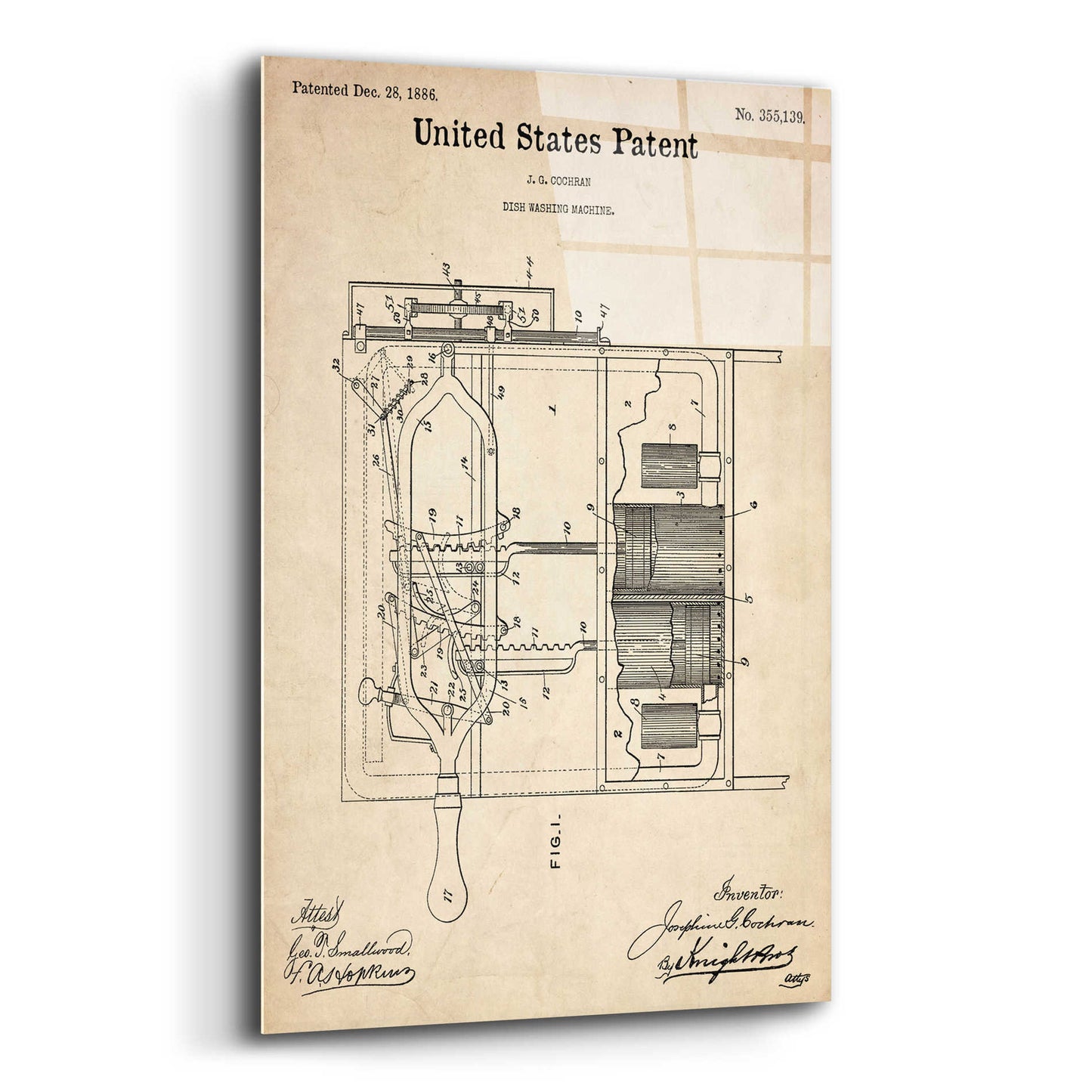 Epic Art 'Dish Washing Machine Blueprint Patent Parchment,' Acrylic Glass Wall Art,12x16