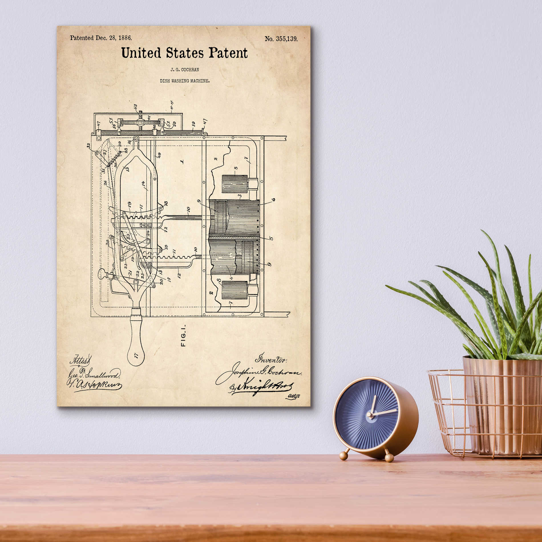 Epic Art 'Dish Washing Machine Blueprint Patent Parchment,' Acrylic Glass Wall Art,12x16