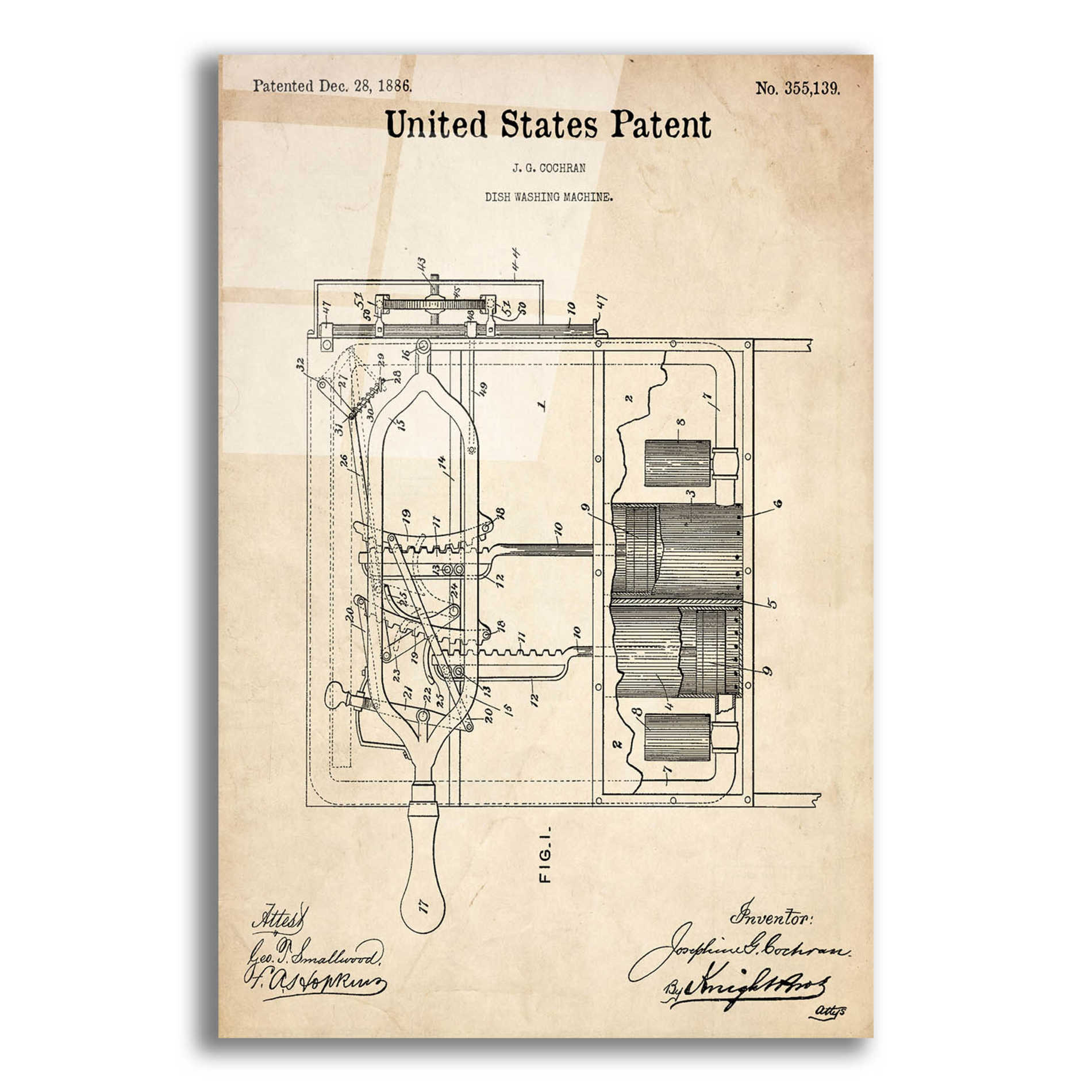 Epic Art 'Dish Washing Machine Blueprint Patent Parchment,' Acrylic Glass Wall Art,12x16