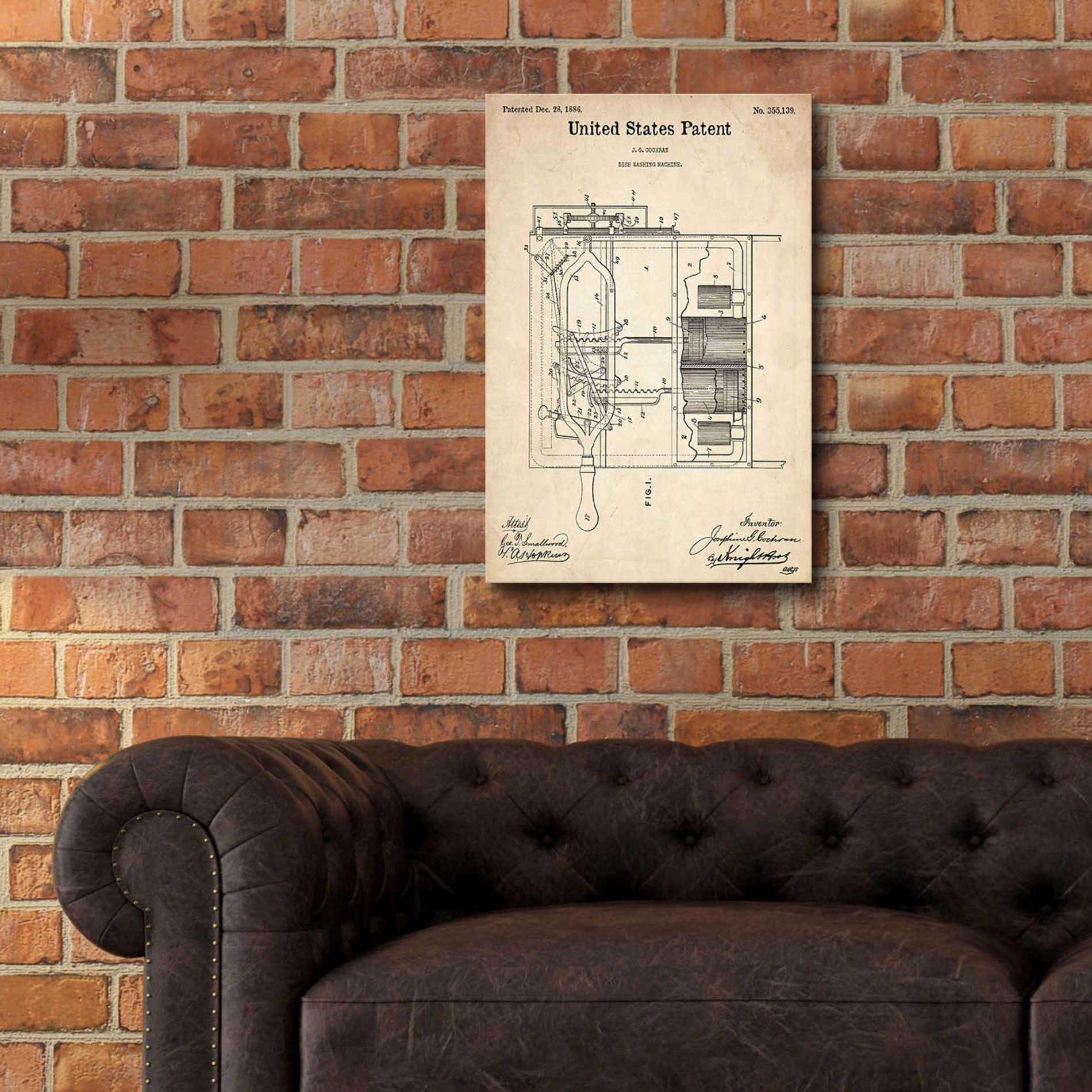 Epic Art 'Dish Washing Machine Blueprint Patent Parchment,' Acrylic Glass Wall Art,16x24