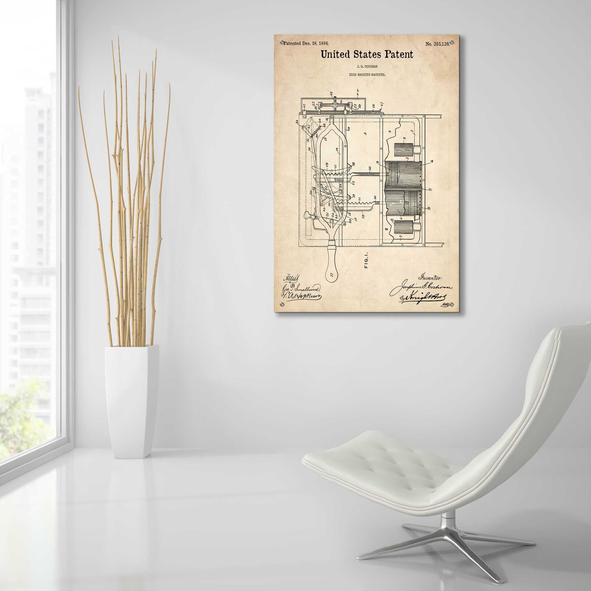 Epic Art 'Dish Washing Machine Blueprint Patent Parchment,' Acrylic Glass Wall Art,24x36