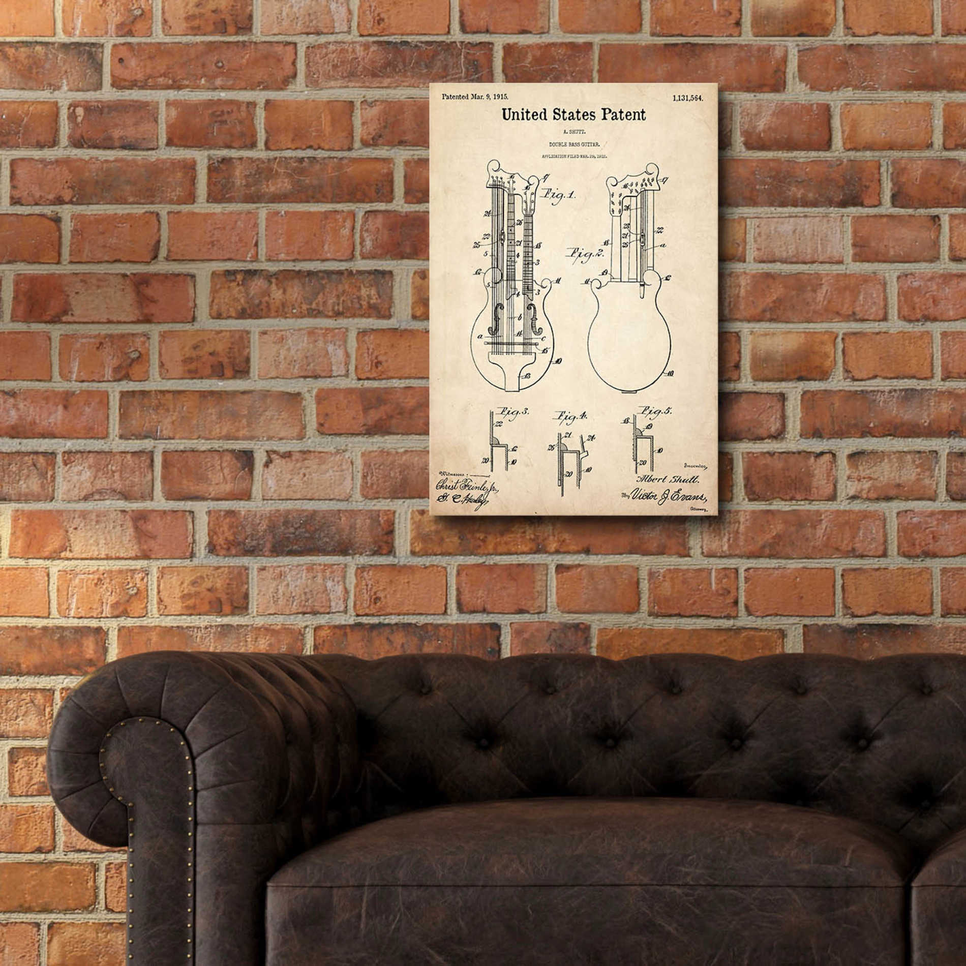 Epic Art 'Double Bass Guitar Blueprint Patent Parchment,' Acrylic Glass Wall Art,16x24