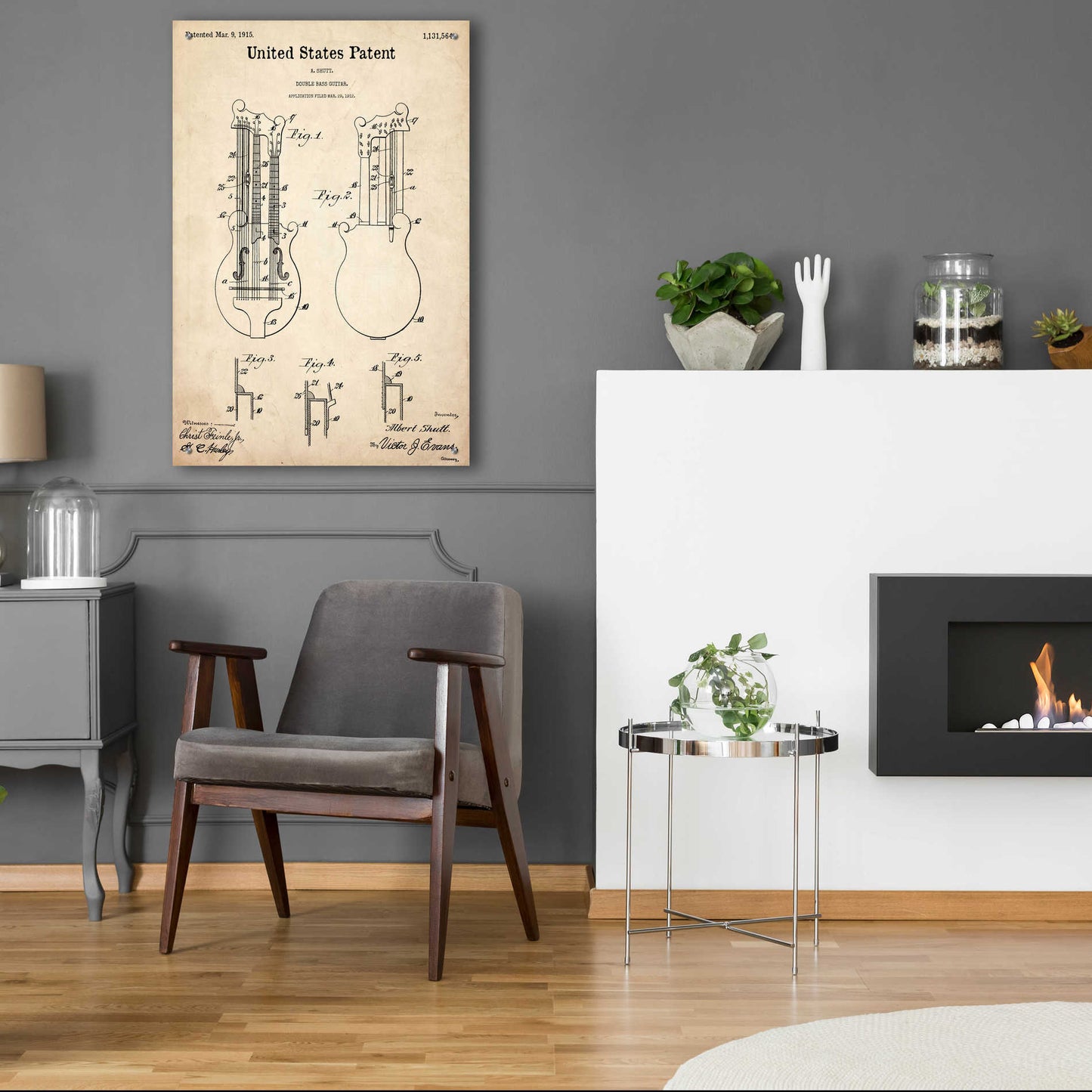 Epic Art 'Double Bass Guitar Blueprint Patent Parchment,' Acrylic Glass Wall Art,24x36