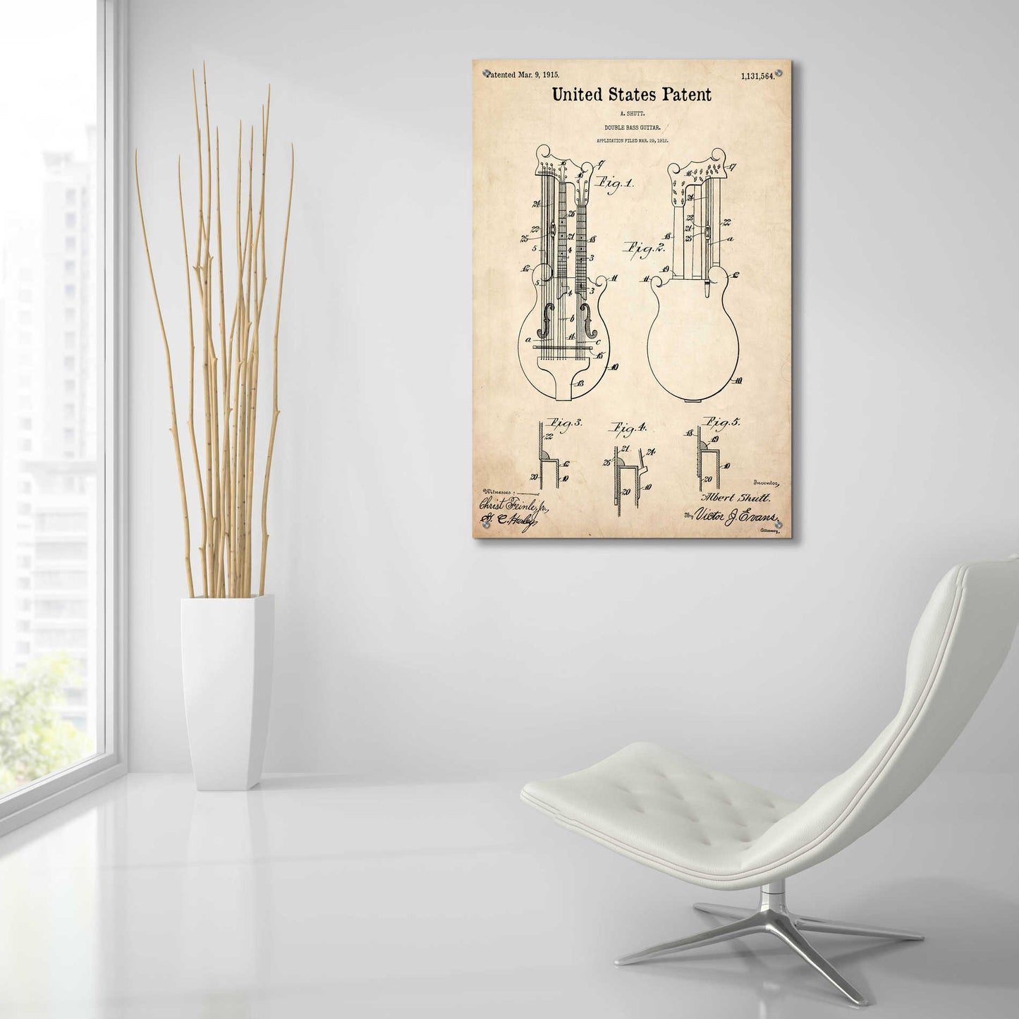 Epic Art 'Double Bass Guitar Blueprint Patent Parchment,' Acrylic Glass Wall Art,24x36