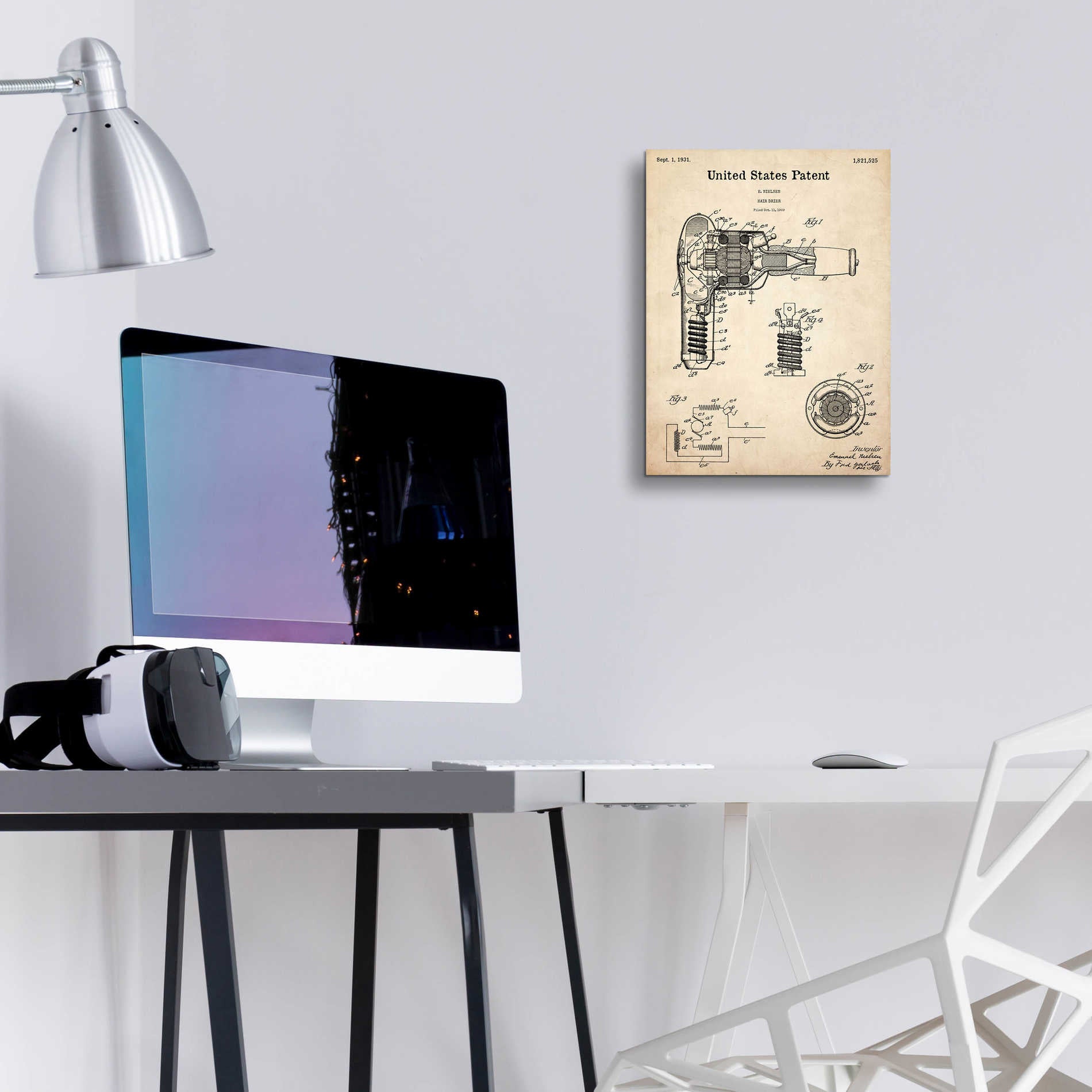 Epic Art 'Hair Dryer Blueprint Patent Parchment,' Acrylic Glass Wall Art,12x16