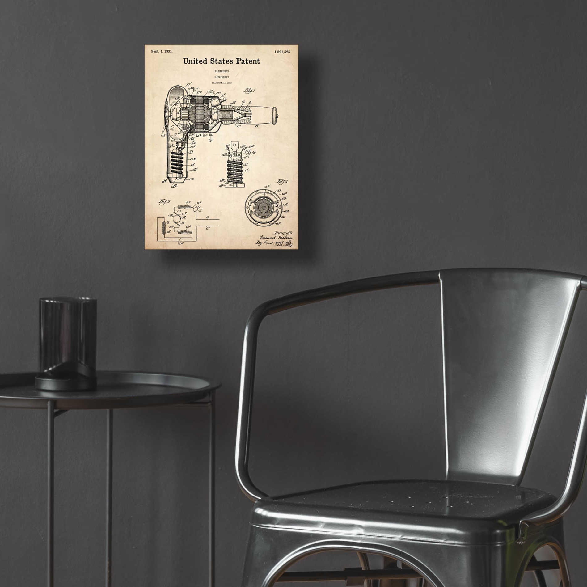 Epic Art 'Hair Dryer Blueprint Patent Parchment,' Acrylic Glass Wall Art,12x16