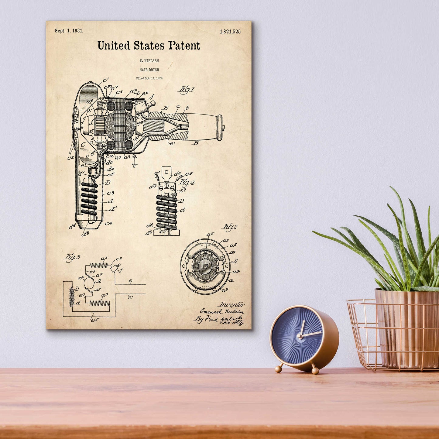 Epic Art 'Hair Dryer Blueprint Patent Parchment,' Acrylic Glass Wall Art,12x16