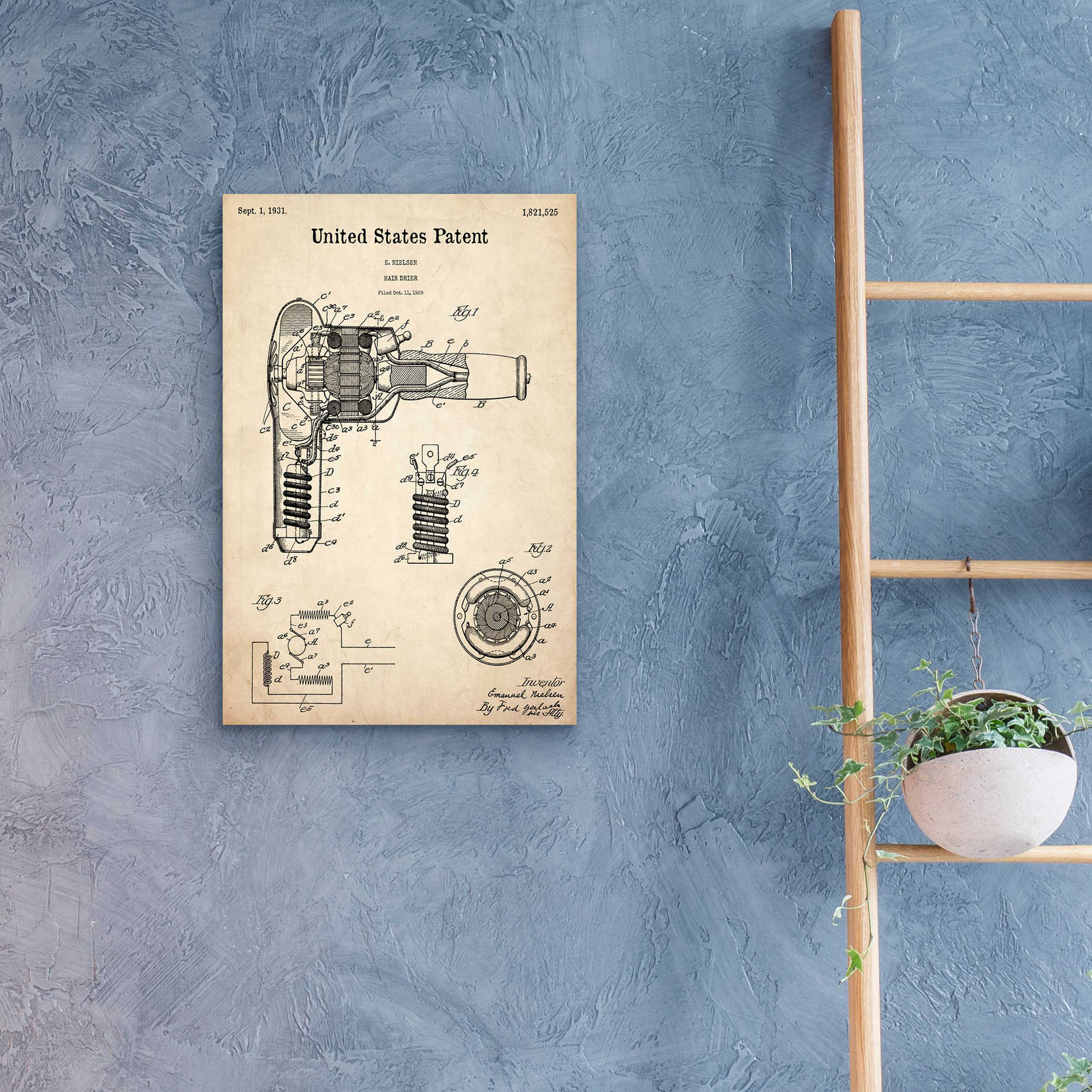 Epic Art 'Hair Dryer Blueprint Patent Parchment,' Acrylic Glass Wall Art,16x24