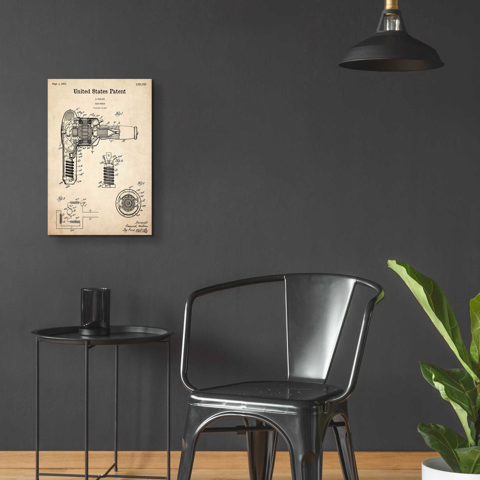 Epic Art 'Hair Dryer Blueprint Patent Parchment,' Acrylic Glass Wall Art,16x24