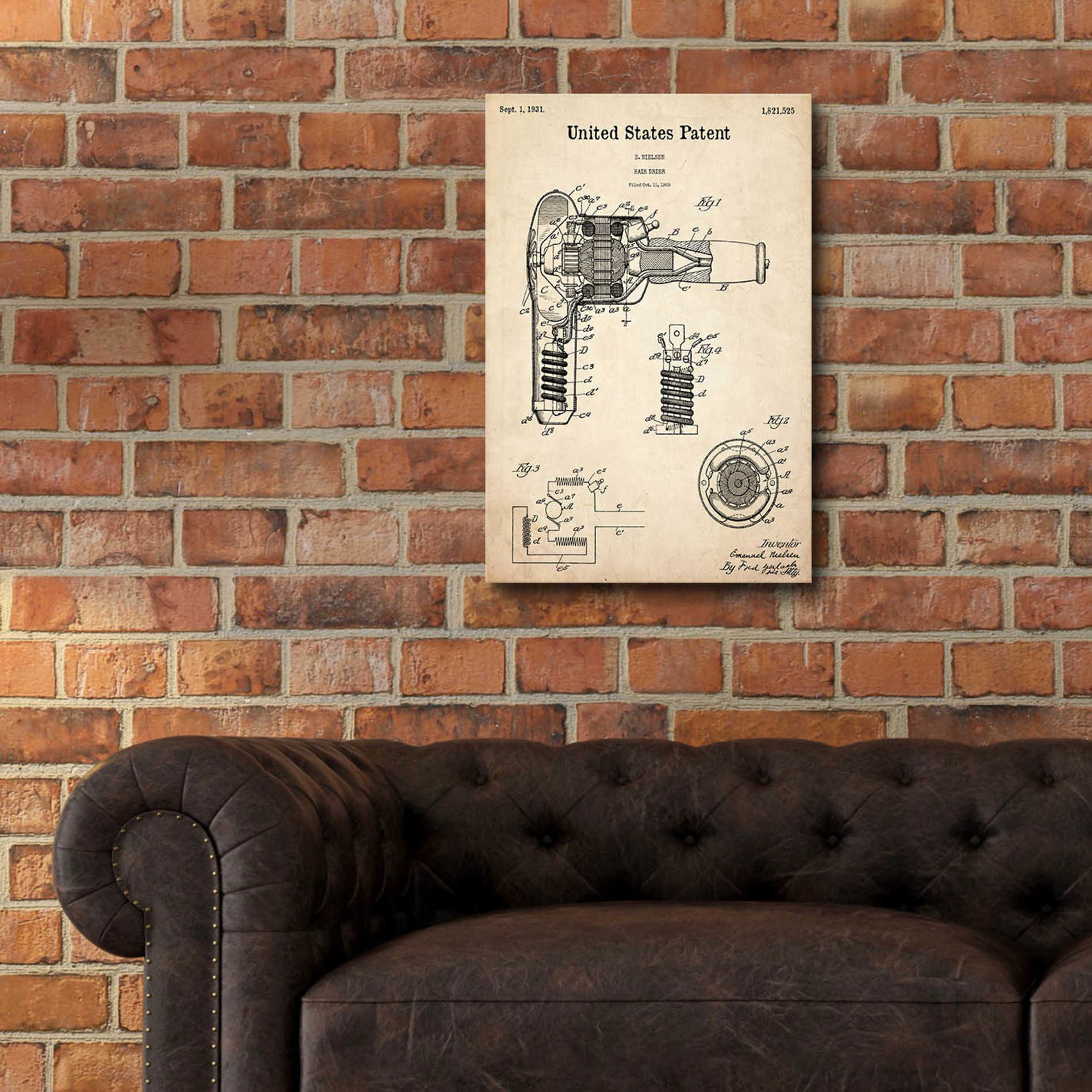 Epic Art 'Hair Dryer Blueprint Patent Parchment,' Acrylic Glass Wall Art,16x24