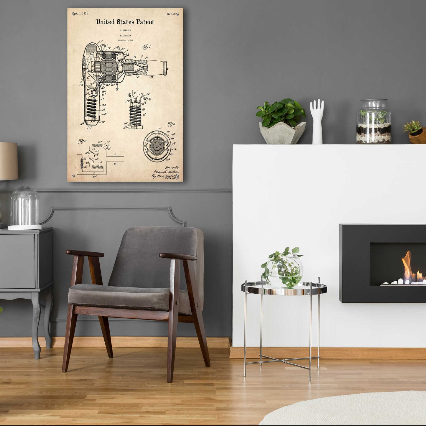 Epic Art 'Hair Dryer Blueprint Patent Parchment,' Acrylic Glass Wall Art,24x36