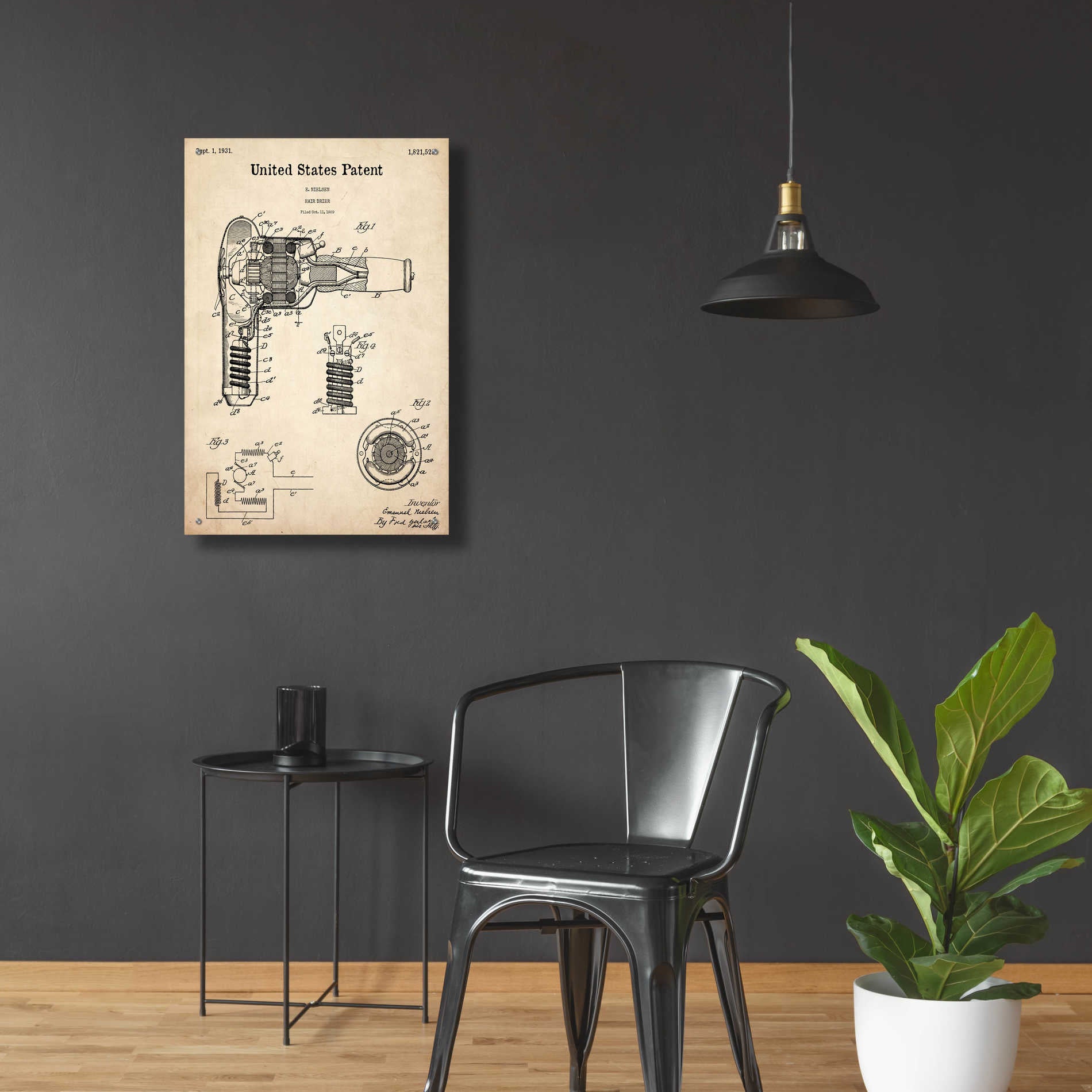 Epic Art 'Hair Dryer Blueprint Patent Parchment,' Acrylic Glass Wall Art,24x36