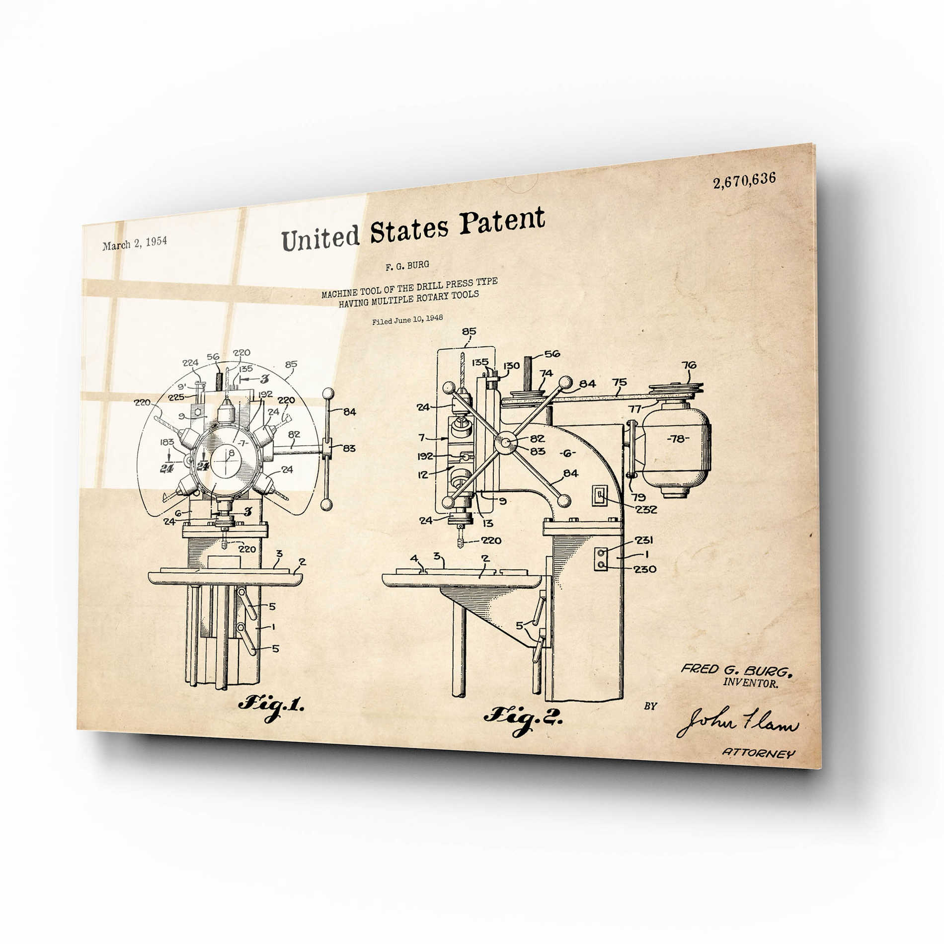 Epic Art 'Drill Press Blueprint Patent Parchment,' Acrylic Glass Wall Art,16x12