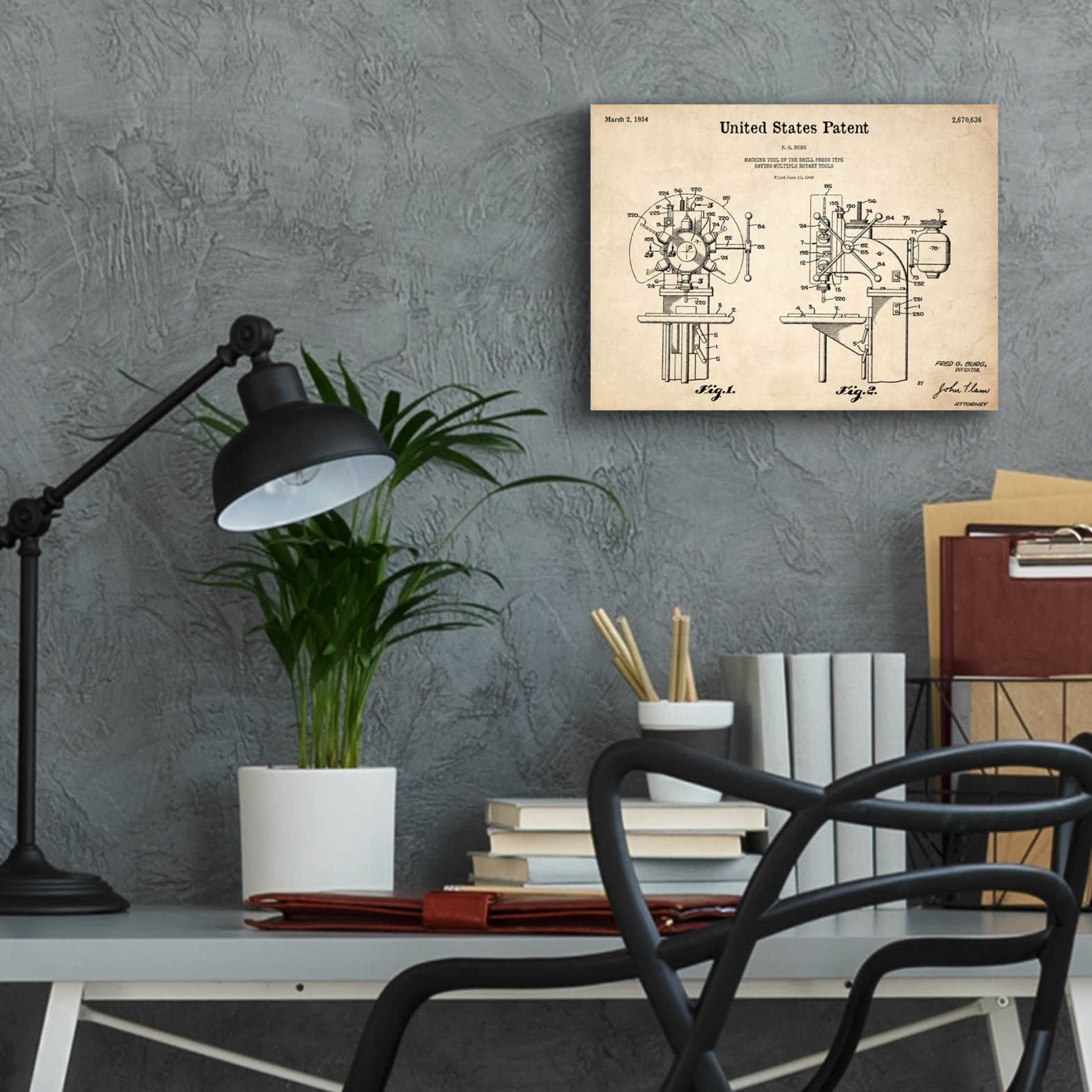 Epic Art 'Drill Press Blueprint Patent Parchment,' Acrylic Glass Wall Art,16x12