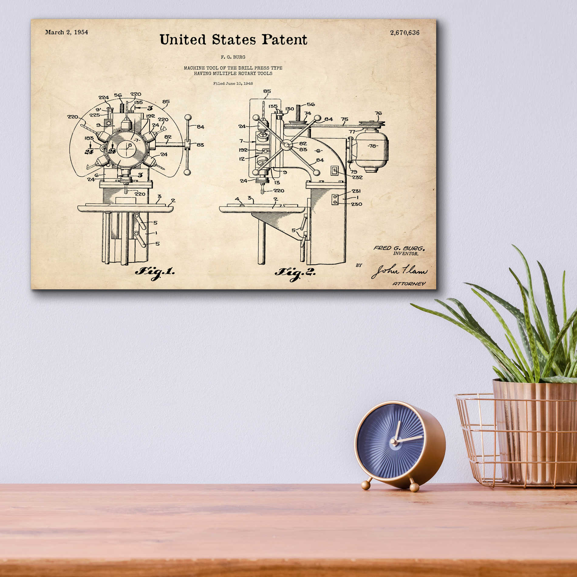 Epic Art 'Drill Press Blueprint Patent Parchment,' Acrylic Glass Wall Art,16x12