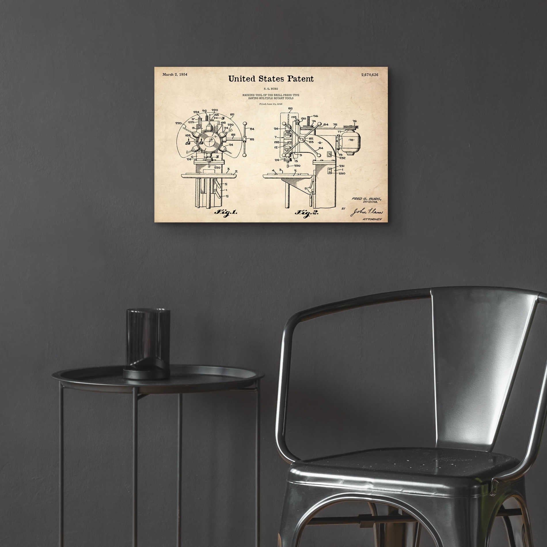 Epic Art 'Drill Press Blueprint Patent Parchment,' Acrylic Glass Wall Art,24x16