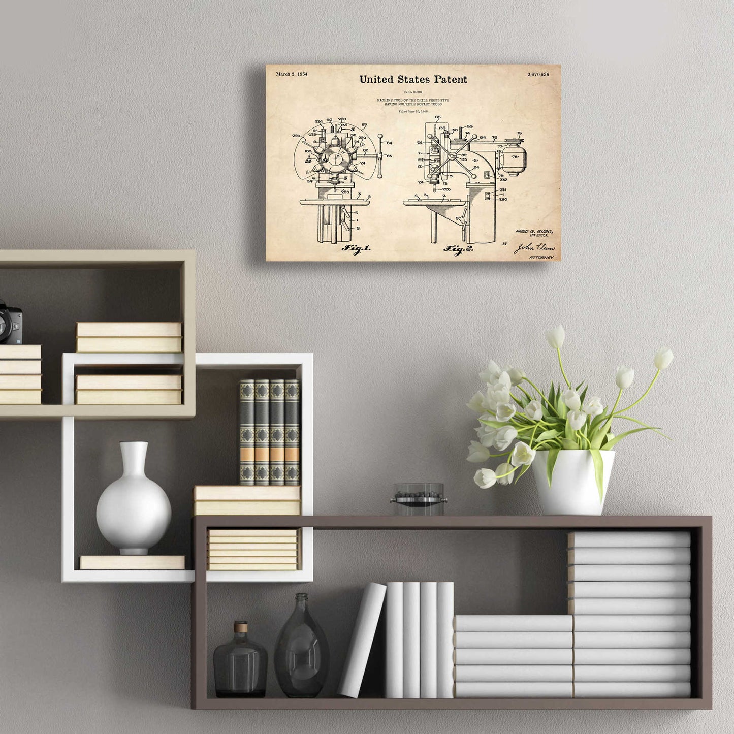 Epic Art 'Drill Press Blueprint Patent Parchment,' Acrylic Glass Wall Art,24x16