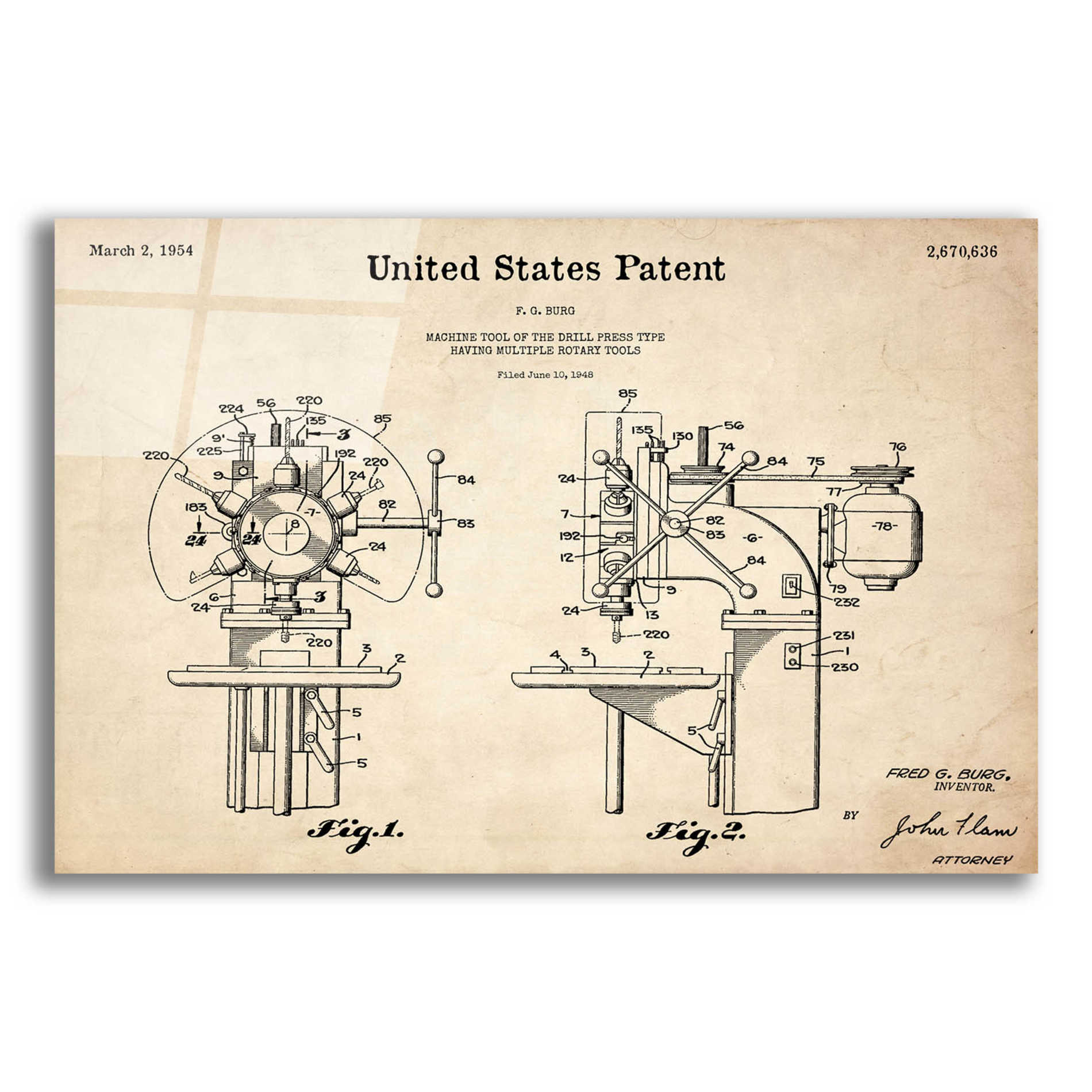 Epic Art 'Drill Press Blueprint Patent Parchment,' Acrylic Glass Wall Art,24x16