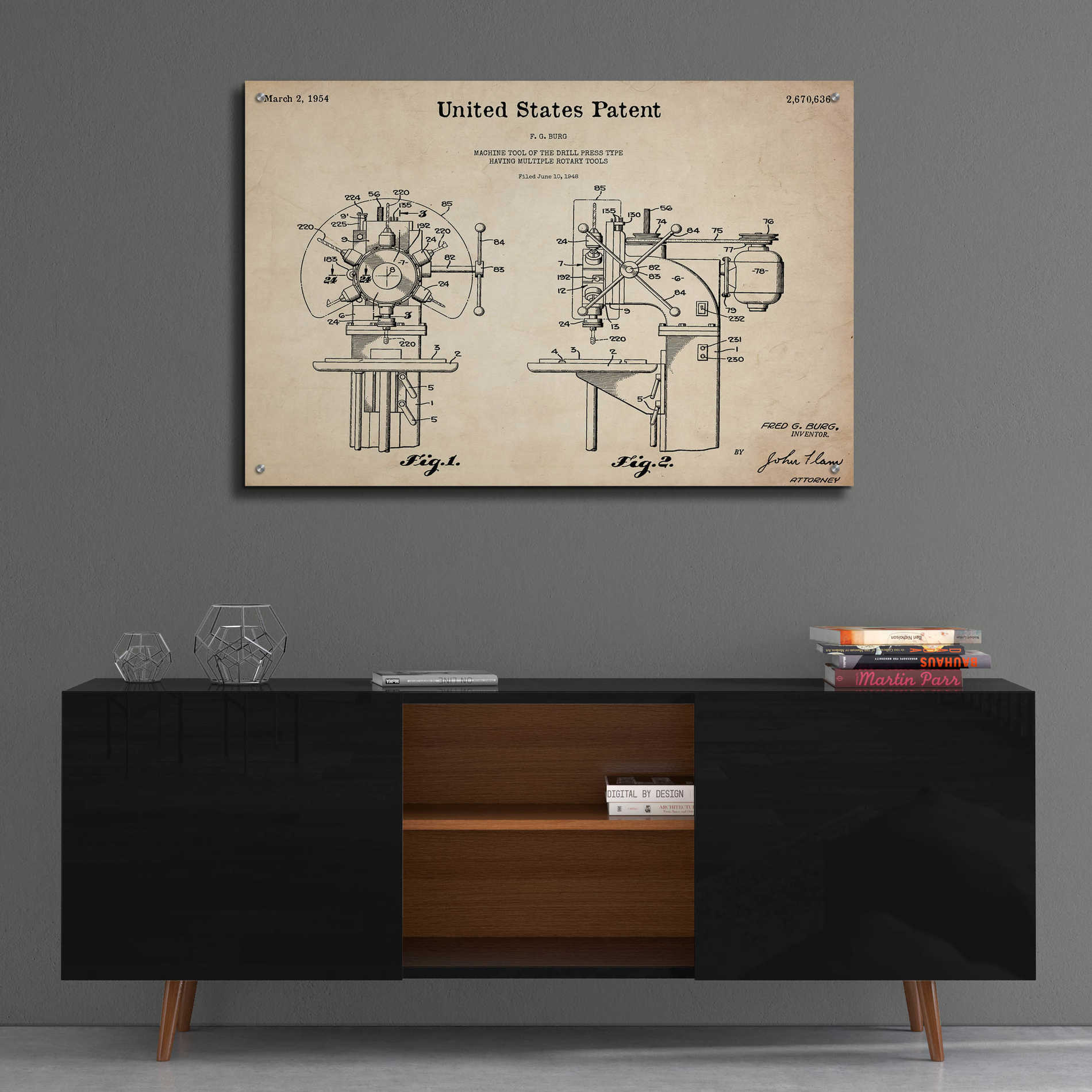 Epic Art 'Drill Press Blueprint Patent Parchment,' Acrylic Glass Wall Art,36x24