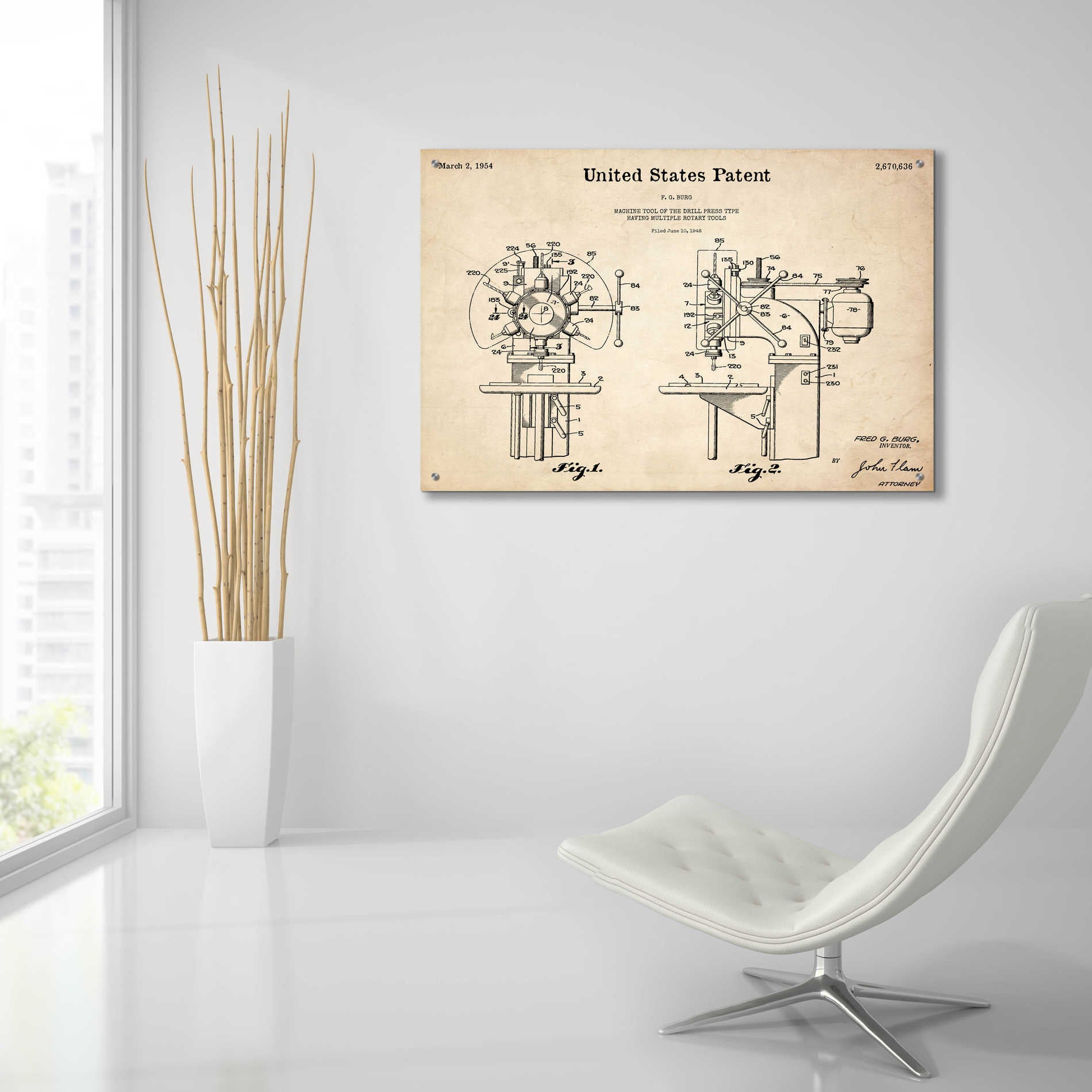 Epic Art 'Drill Press Blueprint Patent Parchment,' Acrylic Glass Wall Art,36x24