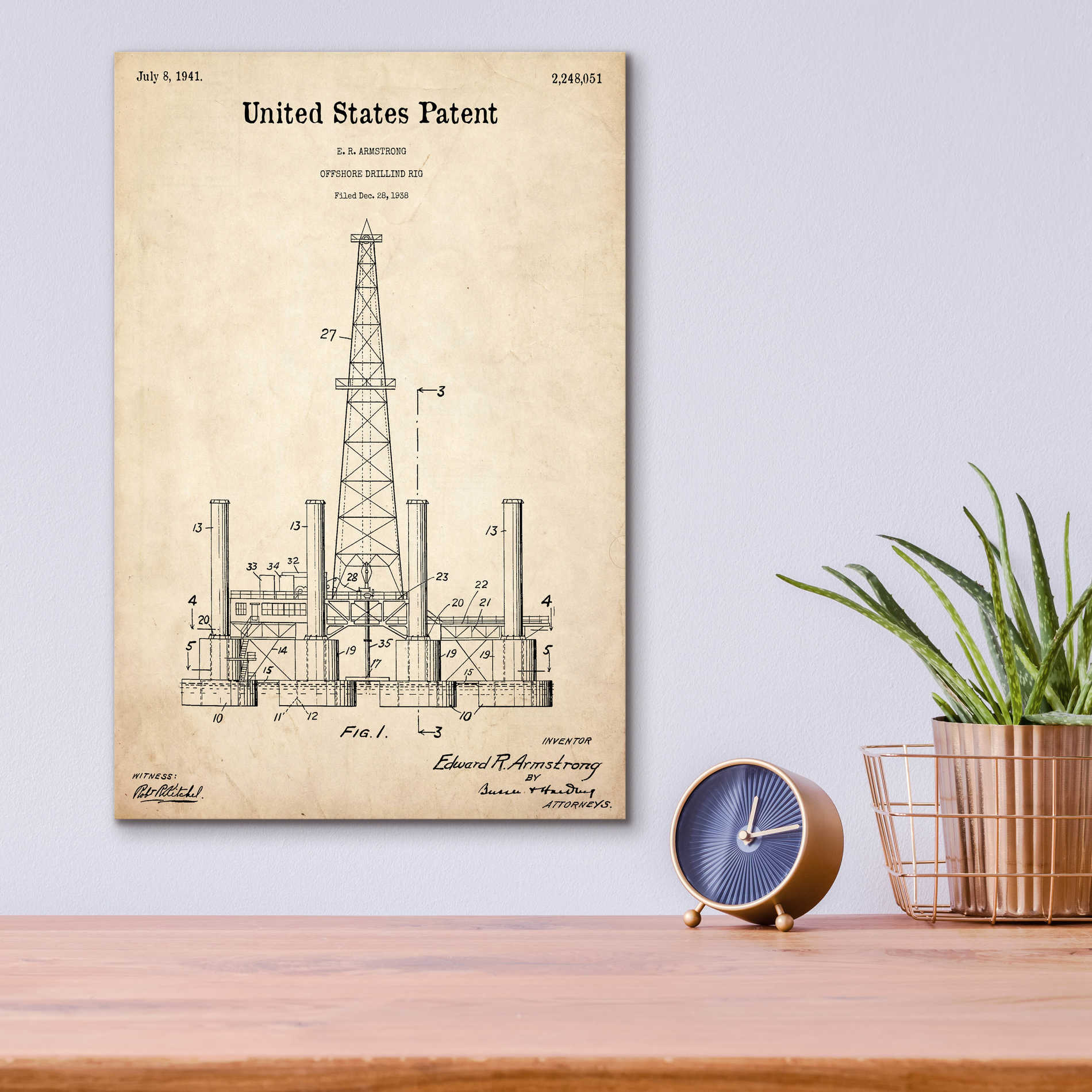 Epic Art 'Drilling Rig Blueprint Patent Parchment,' Acrylic Glass Wall Art,12x16