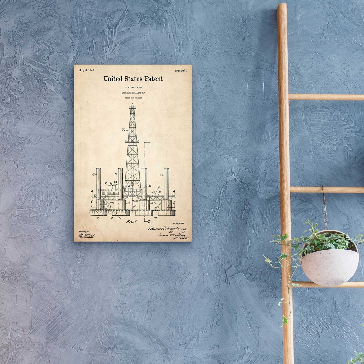 Epic Art 'Drilling Rig Blueprint Patent Parchment,' Acrylic Glass Wall Art,16x24