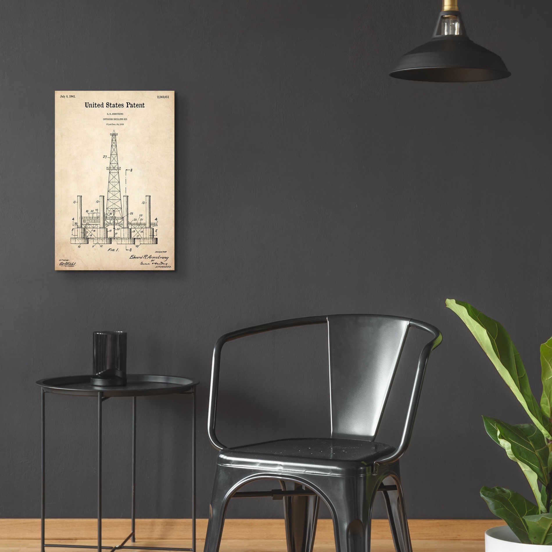 Epic Art 'Drilling Rig Blueprint Patent Parchment,' Acrylic Glass Wall Art,16x24