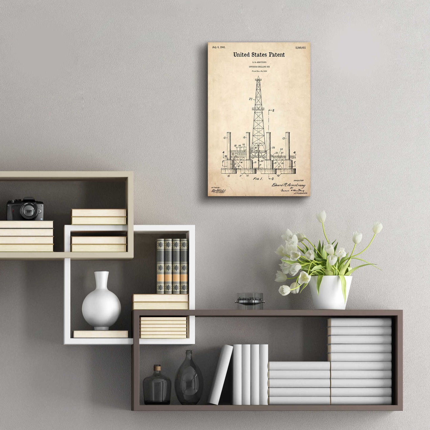 Epic Art 'Drilling Rig Blueprint Patent Parchment,' Acrylic Glass Wall Art,16x24