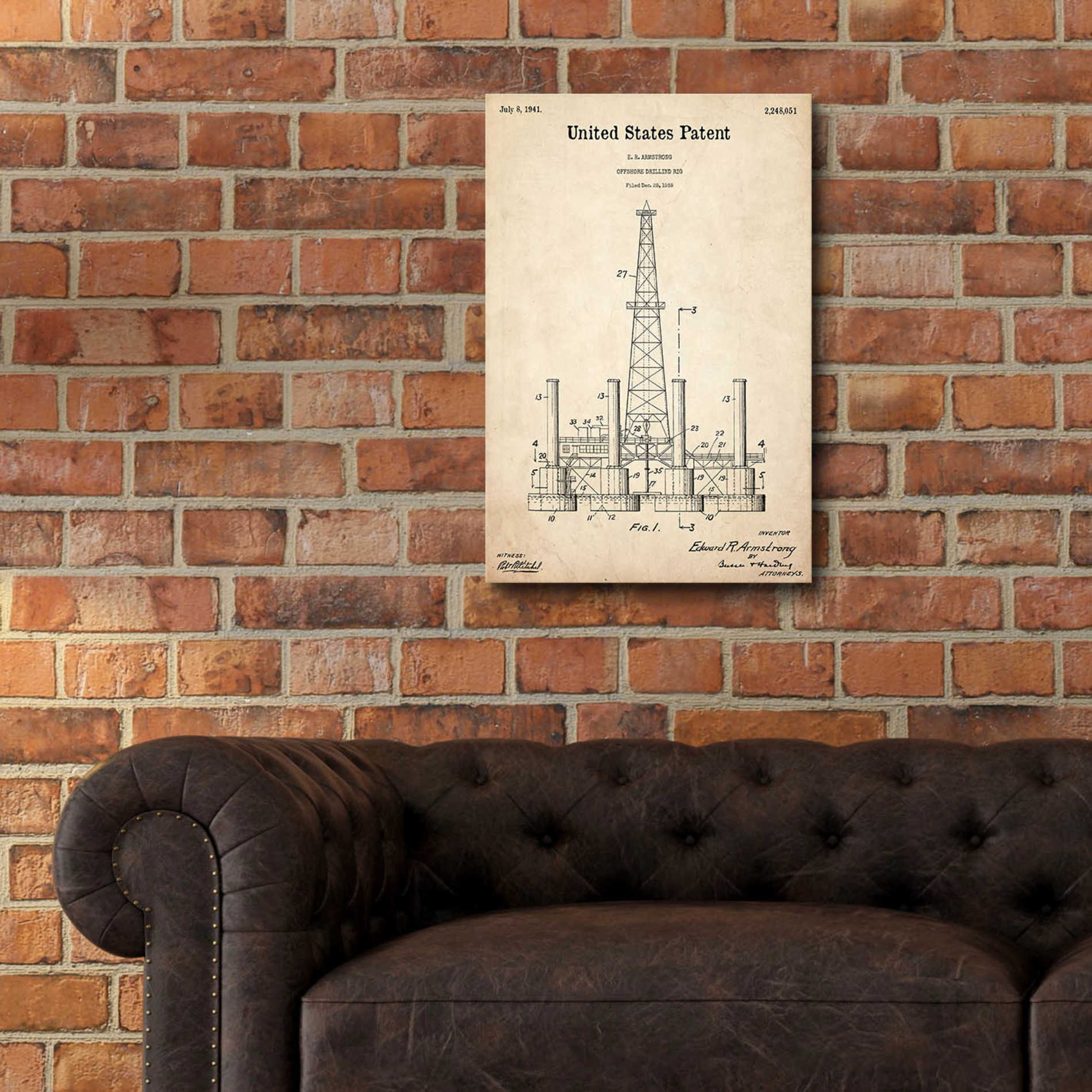 Epic Art 'Drilling Rig Blueprint Patent Parchment,' Acrylic Glass Wall Art,16x24