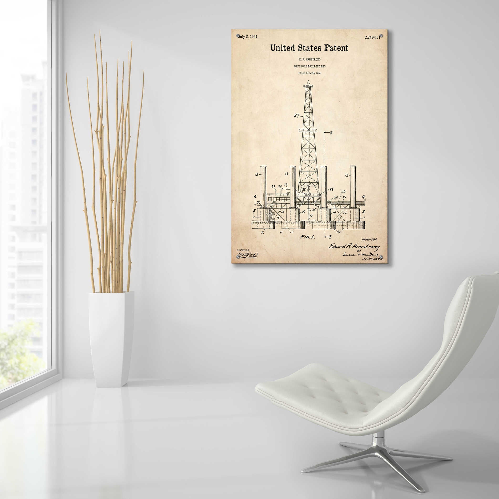 Epic Art 'Drilling Rig Blueprint Patent Parchment,' Acrylic Glass Wall Art,24x36