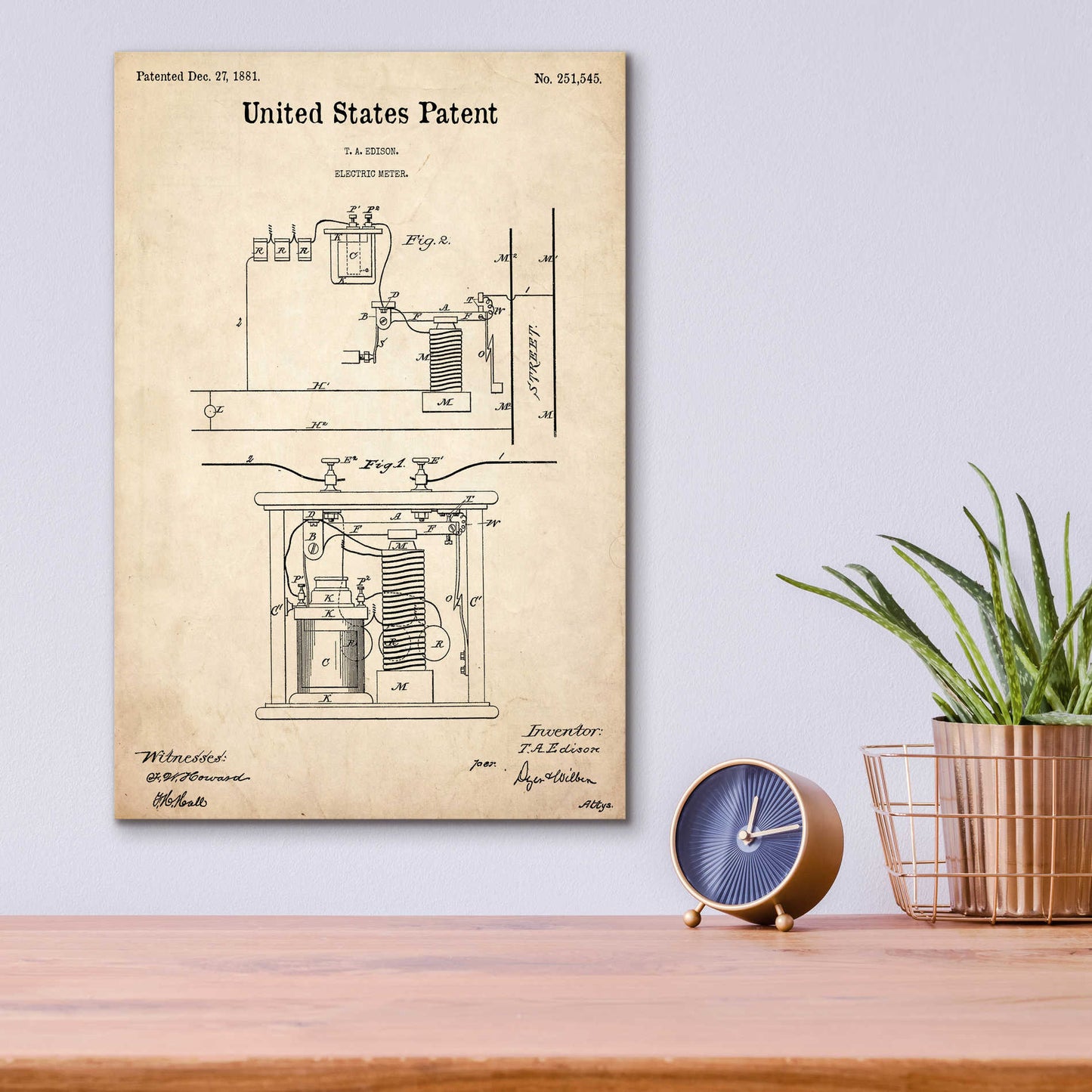 Epic Art 'Edison Electric Meter Blueprint Patent Parchment,' Acrylic Glass Wall Art,12x16