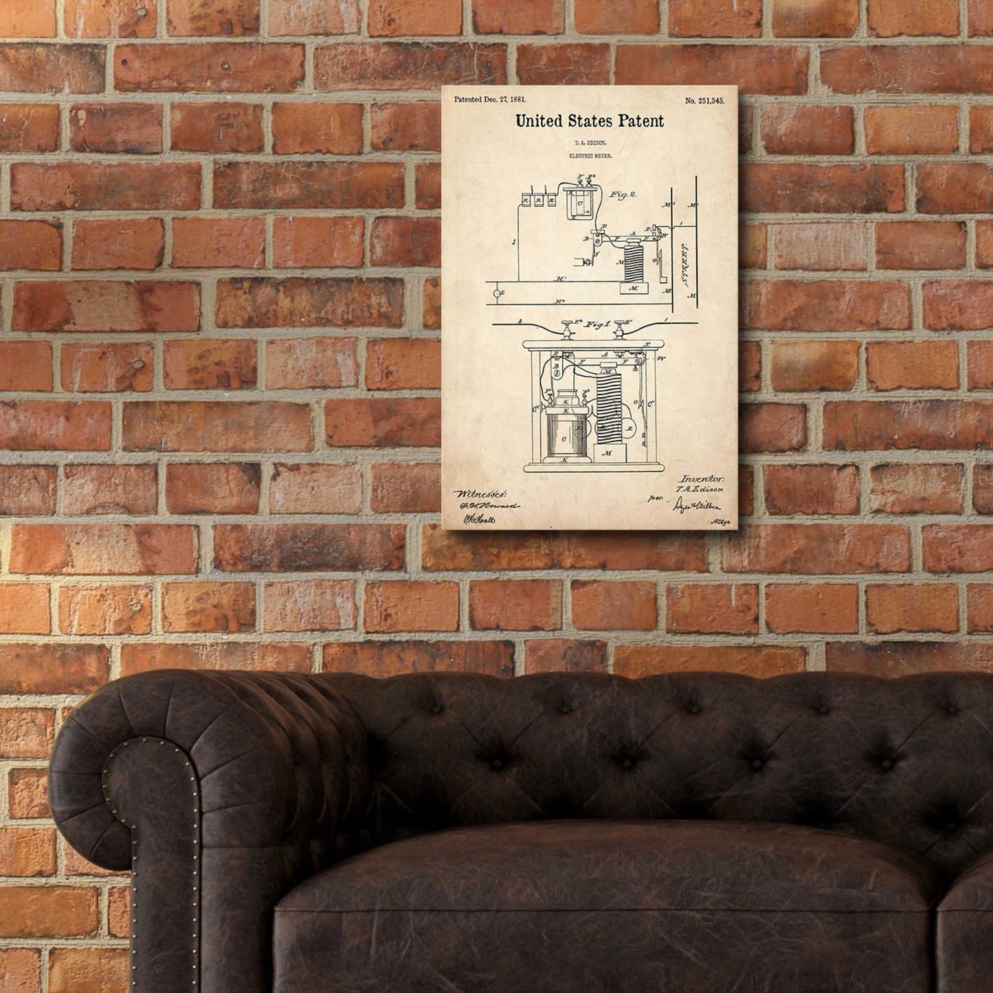 Epic Art 'Edison Electric Meter Blueprint Patent Parchment,' Acrylic Glass Wall Art,16x24