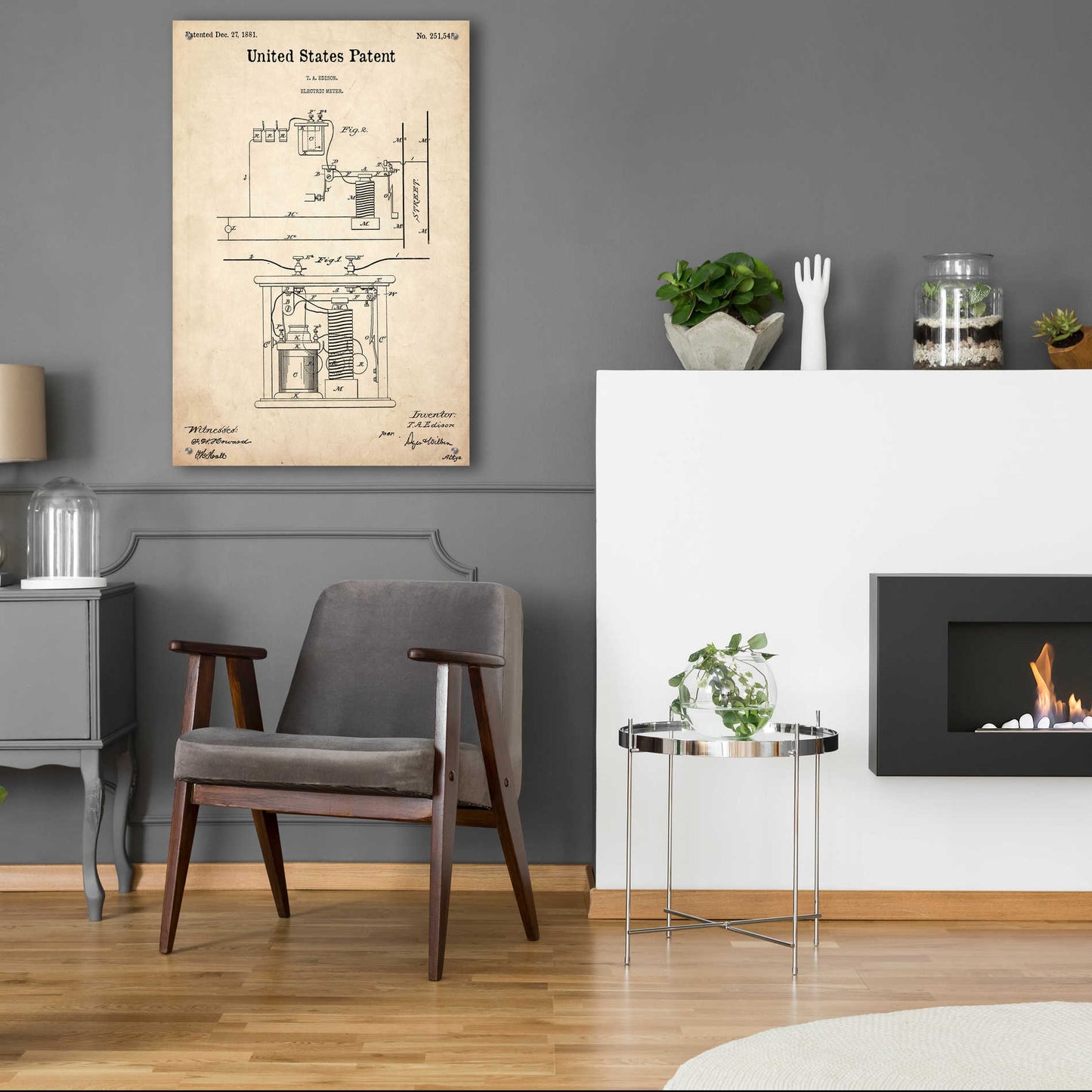 Epic Art 'Edison Electric Meter Blueprint Patent Parchment,' Acrylic Glass Wall Art,24x36