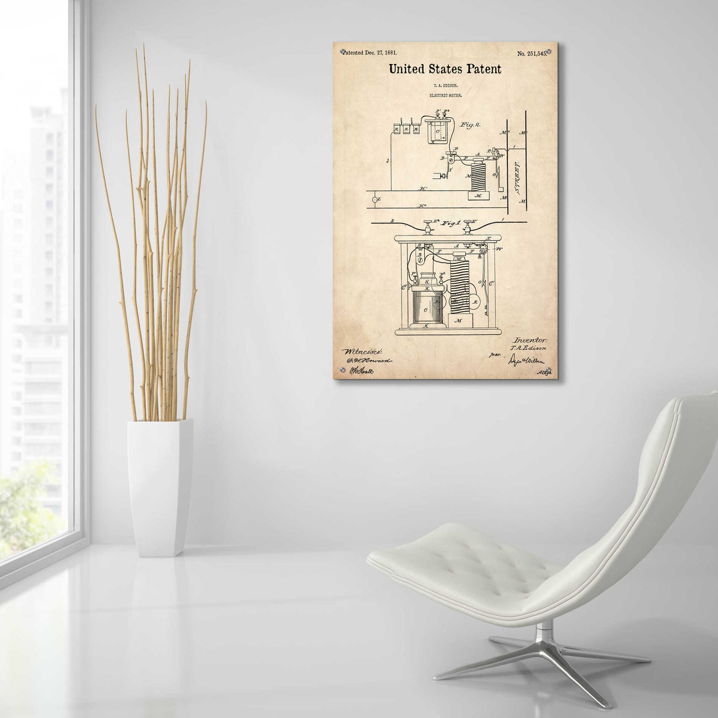 Epic Art 'Edison Electric Meter Blueprint Patent Parchment,' Acrylic Glass Wall Art,24x36