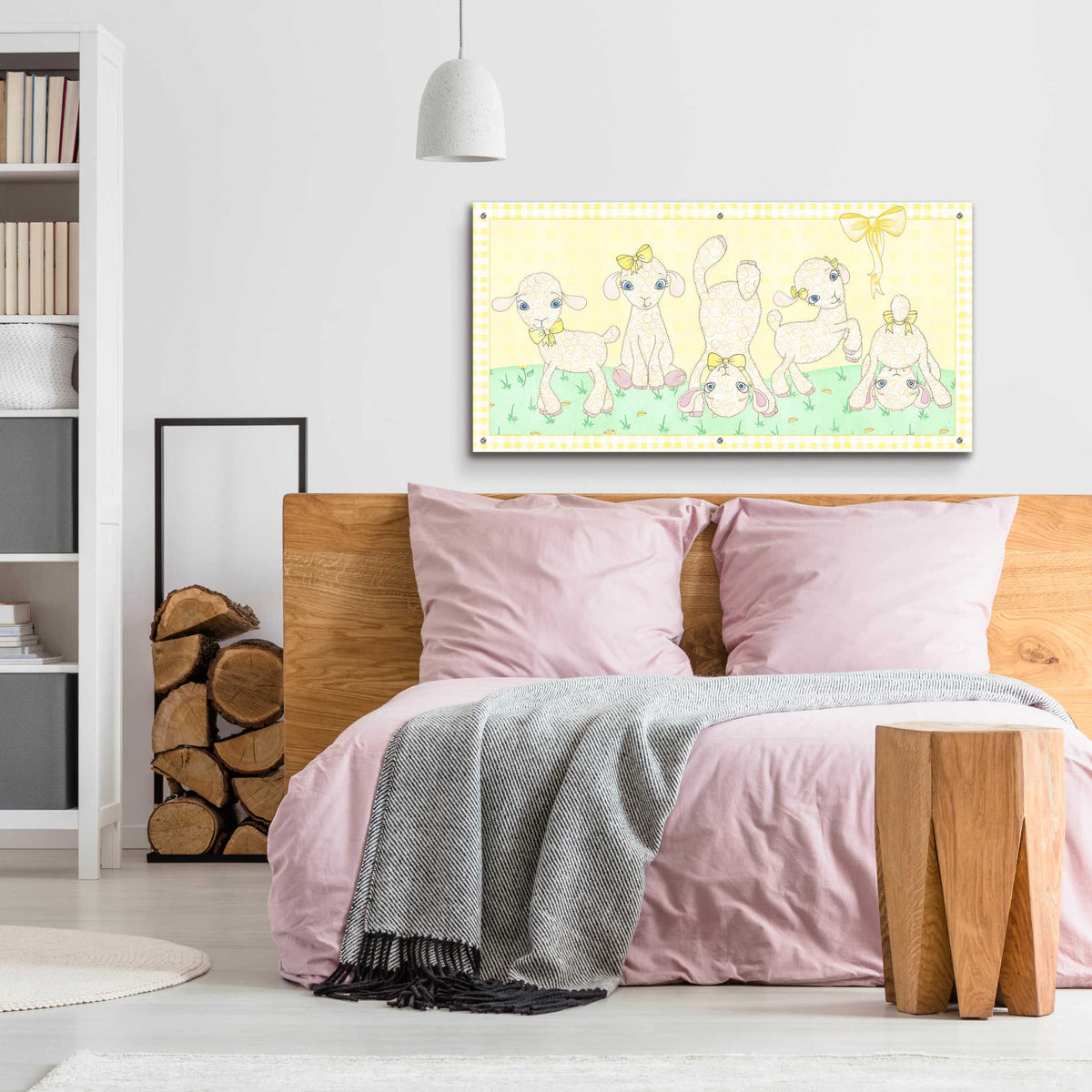 Epic Art 'Baby Shower Yellow Lambs' by Elyse DeNeige, Acrylic Glass Wall Art,48x24