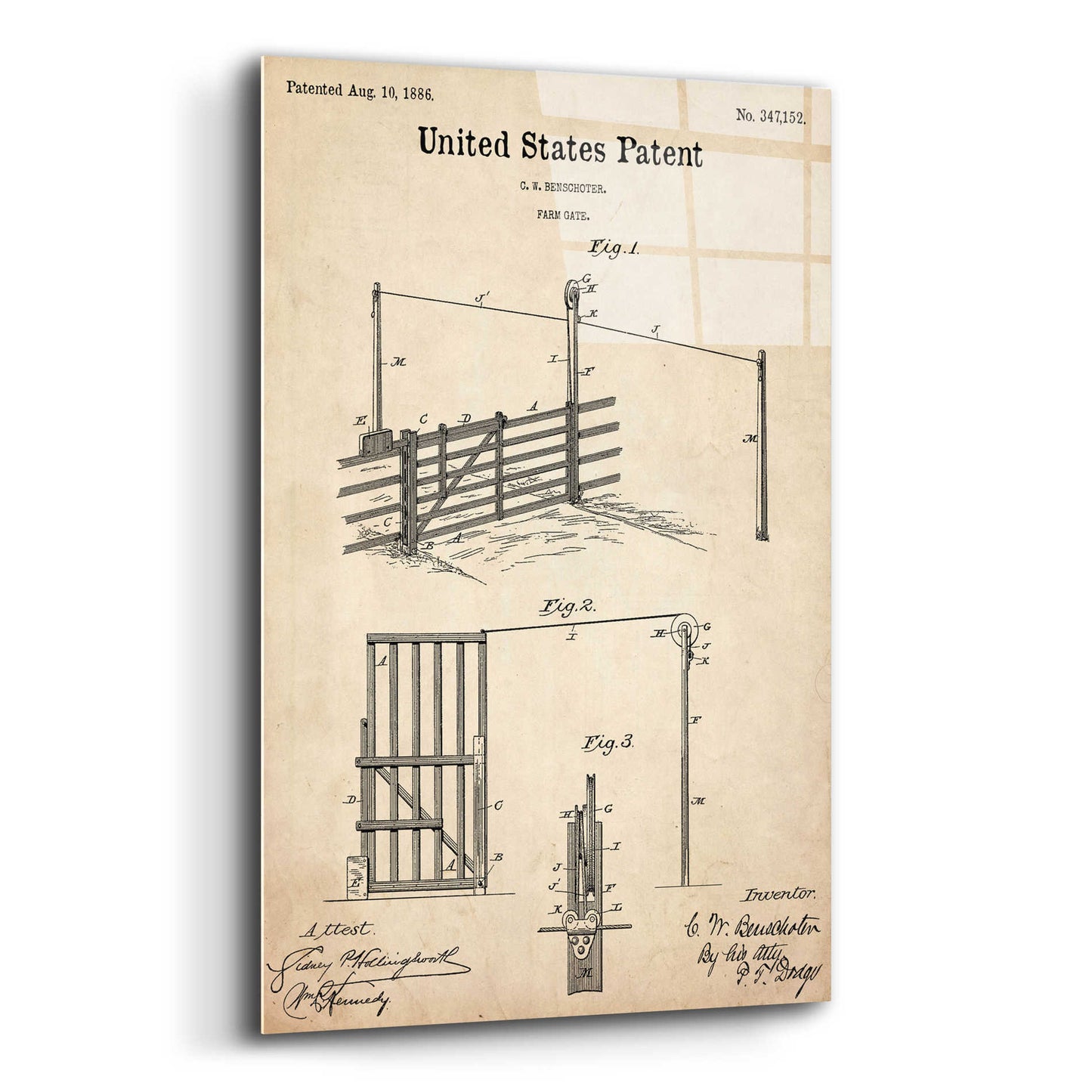 Epic Art 'Farm Gate Blueprint Patent Parchment,' Acrylic Glass Wall Art,12x16