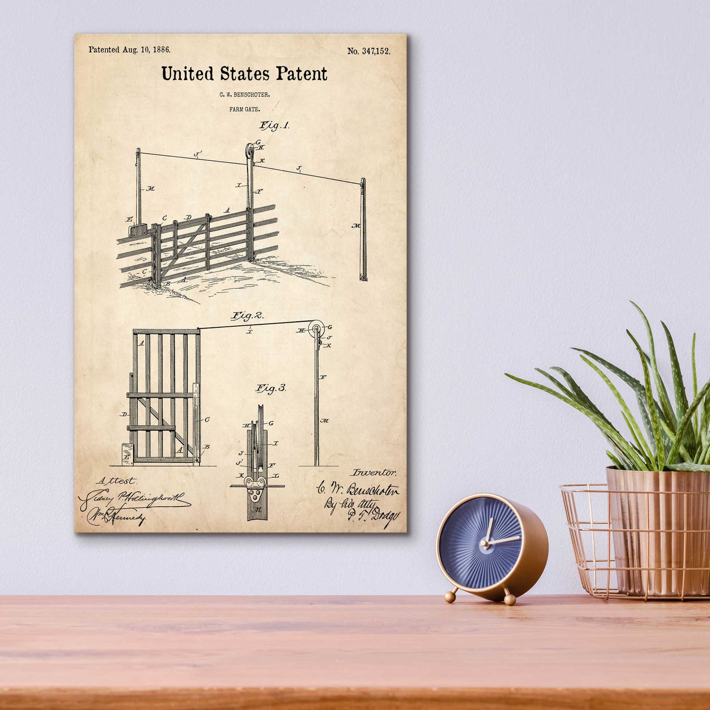 Epic Art 'Farm Gate Blueprint Patent Parchment,' Acrylic Glass Wall Art,12x16