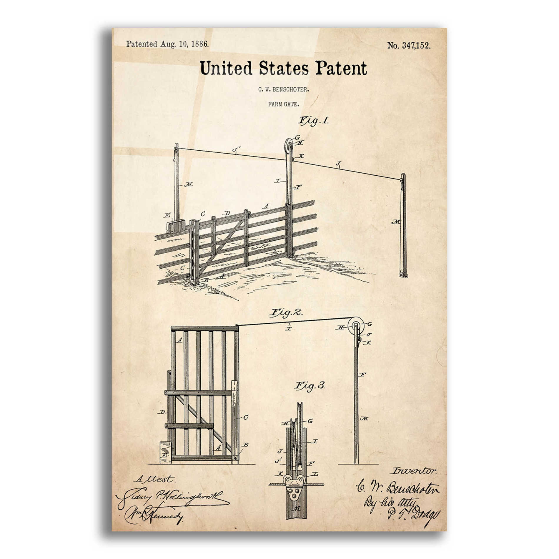 Epic Art 'Farm Gate Blueprint Patent Parchment,' Acrylic Glass Wall Art,12x16