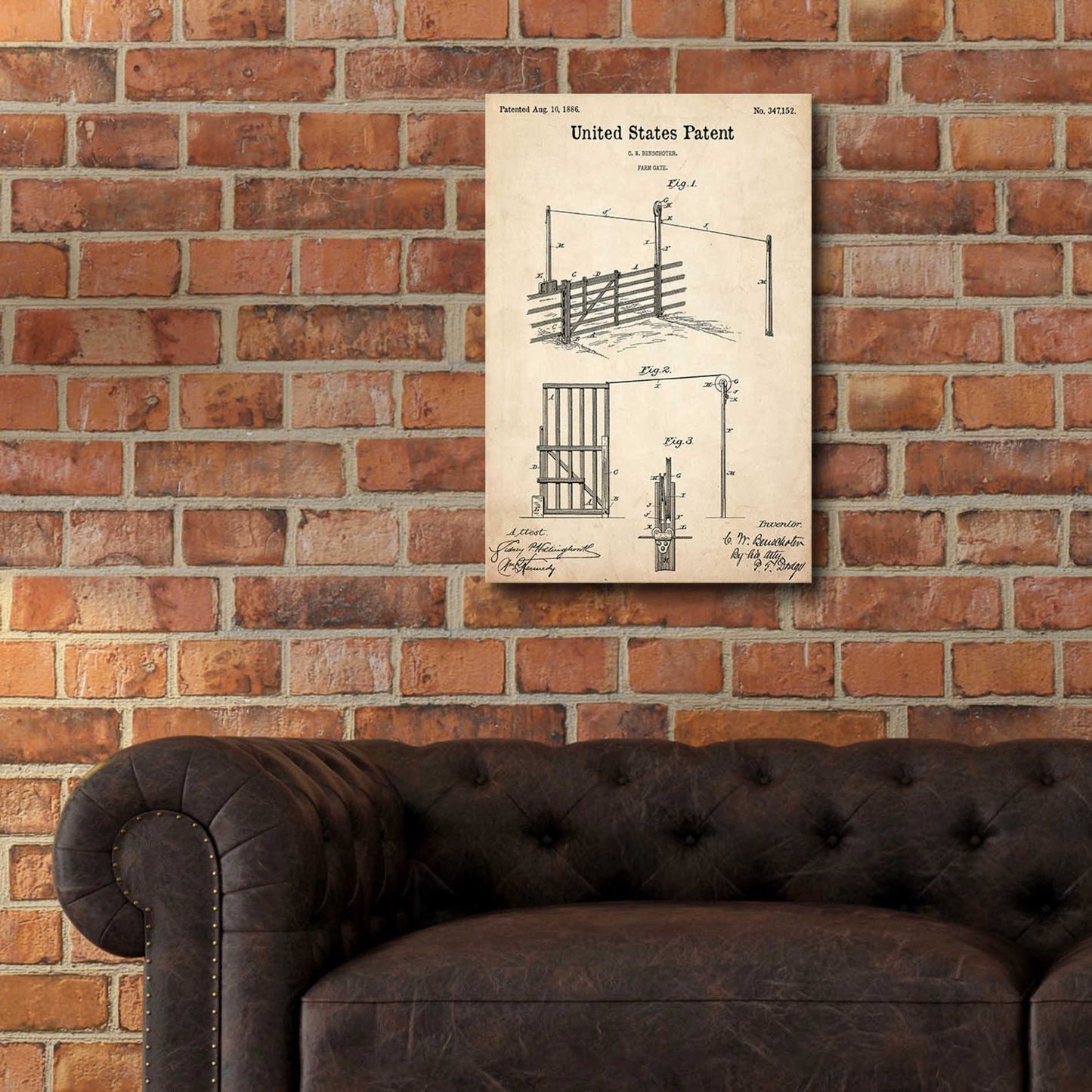 Epic Art 'Farm Gate Blueprint Patent Parchment,' Acrylic Glass Wall Art,16x24