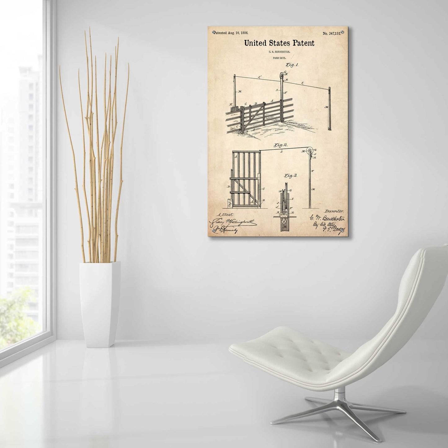 Epic Art 'Farm Gate Blueprint Patent Parchment,' Acrylic Glass Wall Art,24x36