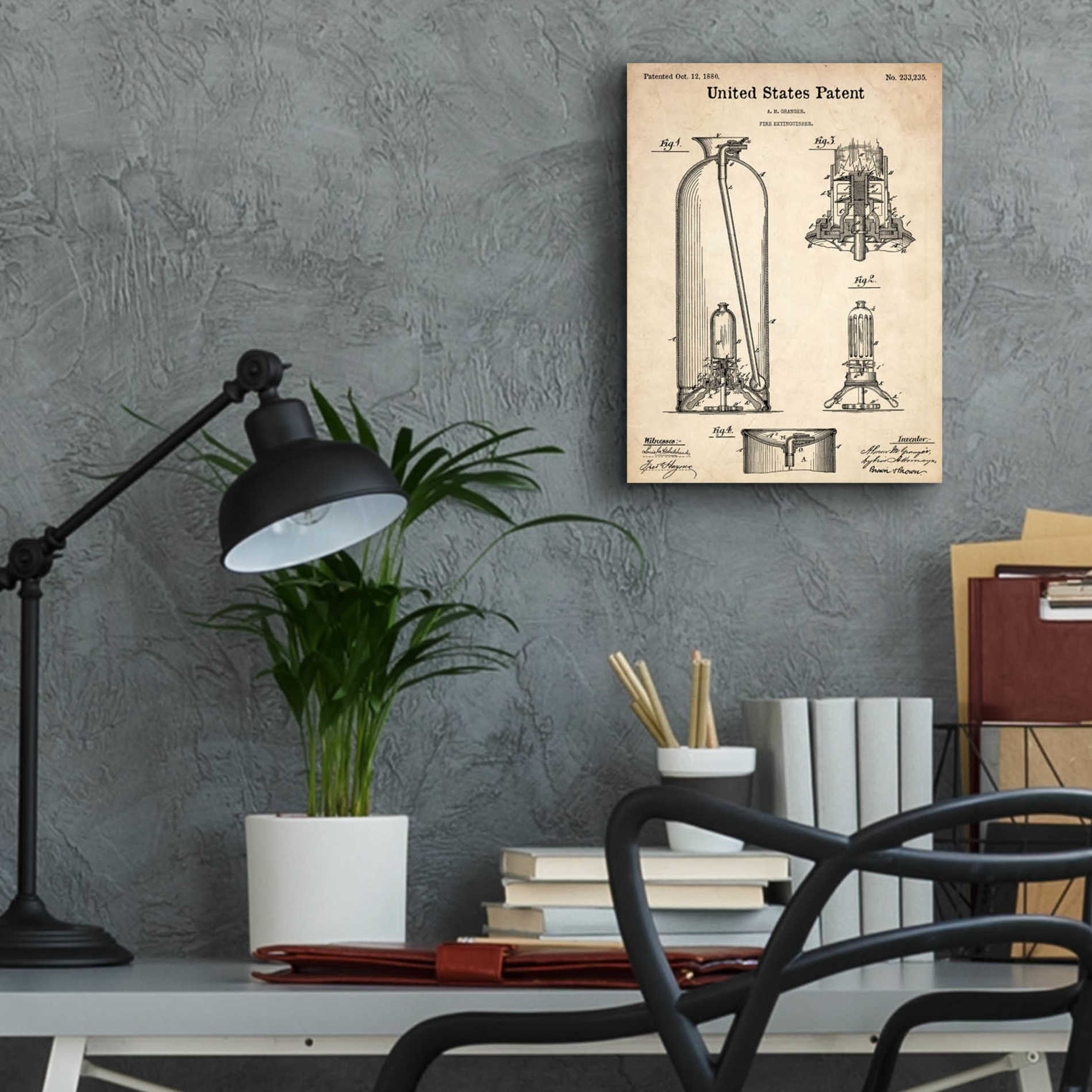 Epic Art 'Fire Extinguisher Blueprint Patent Parchment,' Acrylic Glass Wall Art,12x16